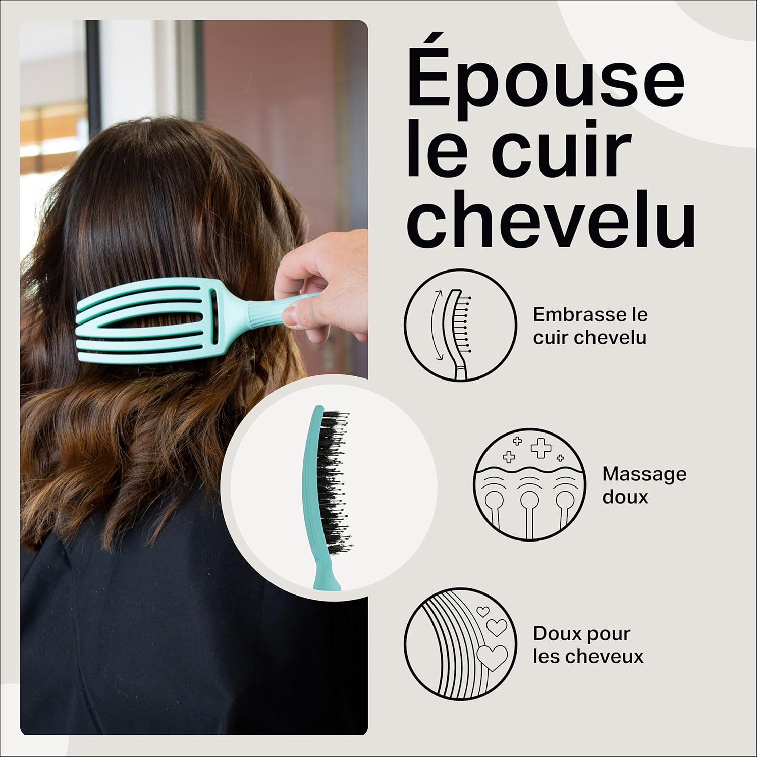 Olivia Garden - Fingerbrush Care Iconic - brosse démêlante, poils sanglier et nylon, brillance et douceur