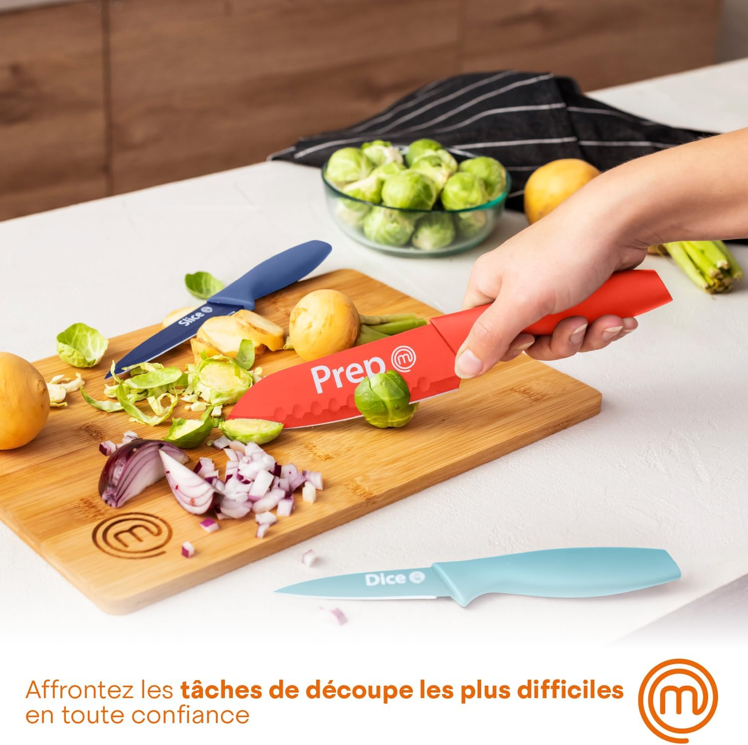 MasterChef - Set de couteaux cuisine 3 pièces - inox, revêtement antiadhésif, manches ergonomiques