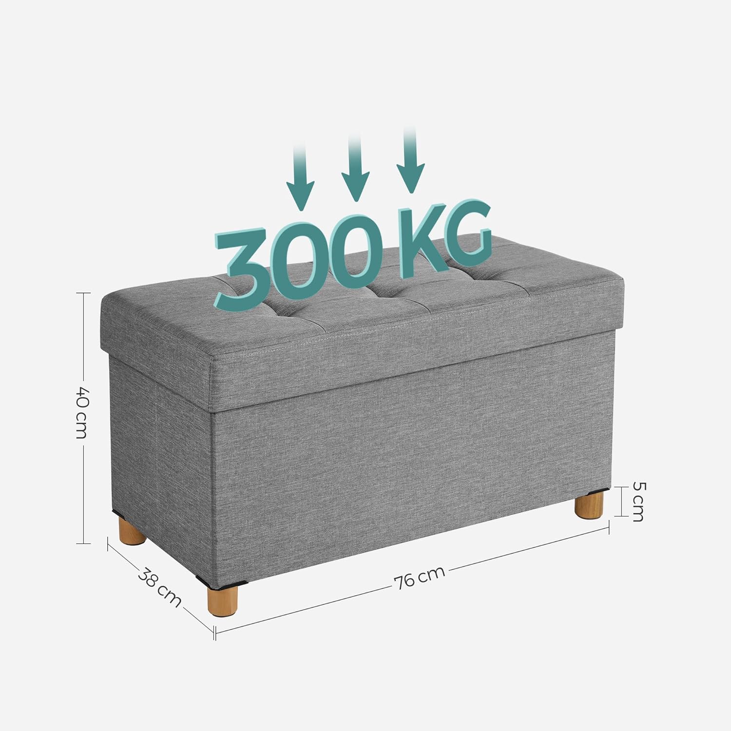 SONGMICS - pouf pliable LSF16GYX - 38x76x40 cm - capacité 300kg, rangement