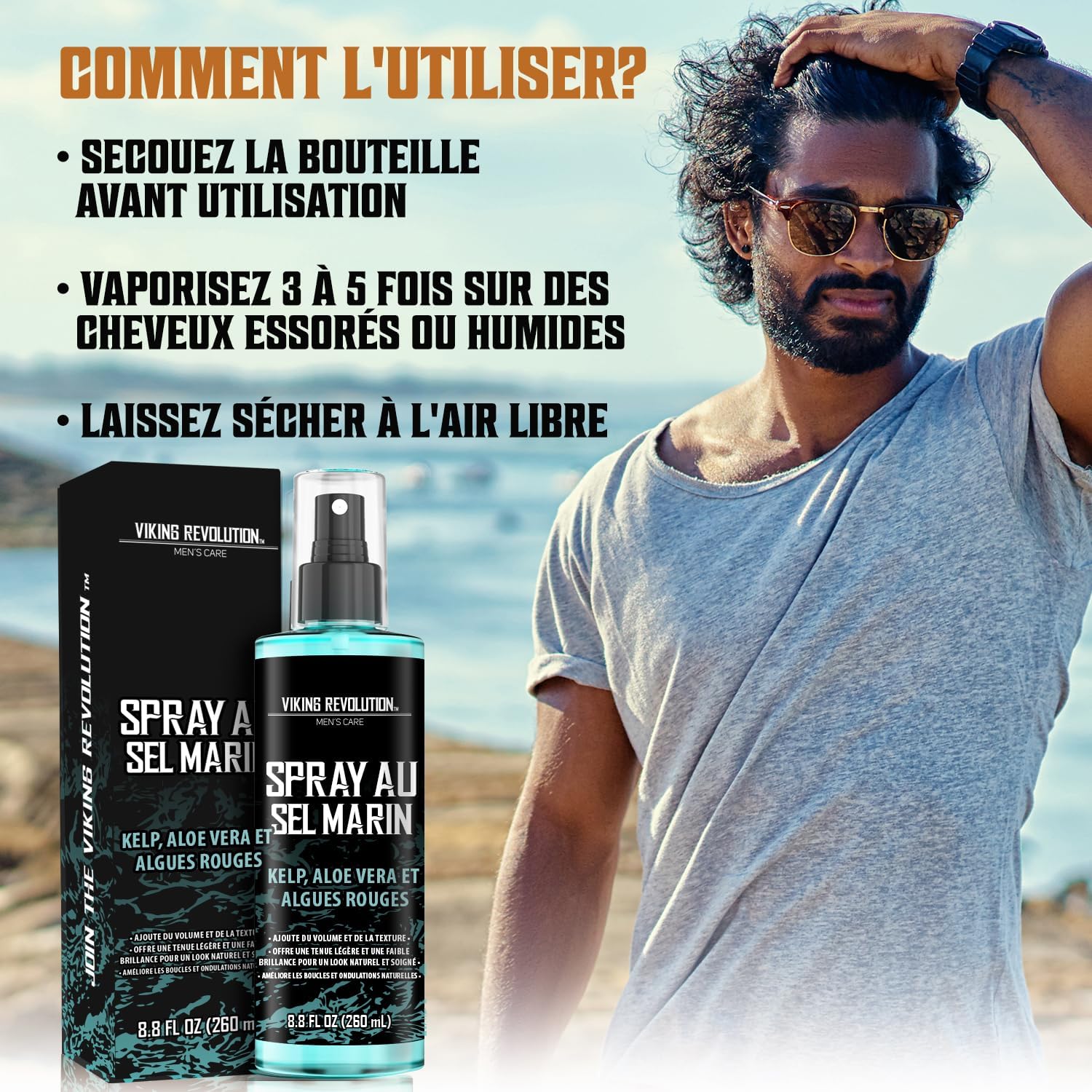 Viking - Sea Salt Spray homme - 260ml - volume, texture, extraits algues