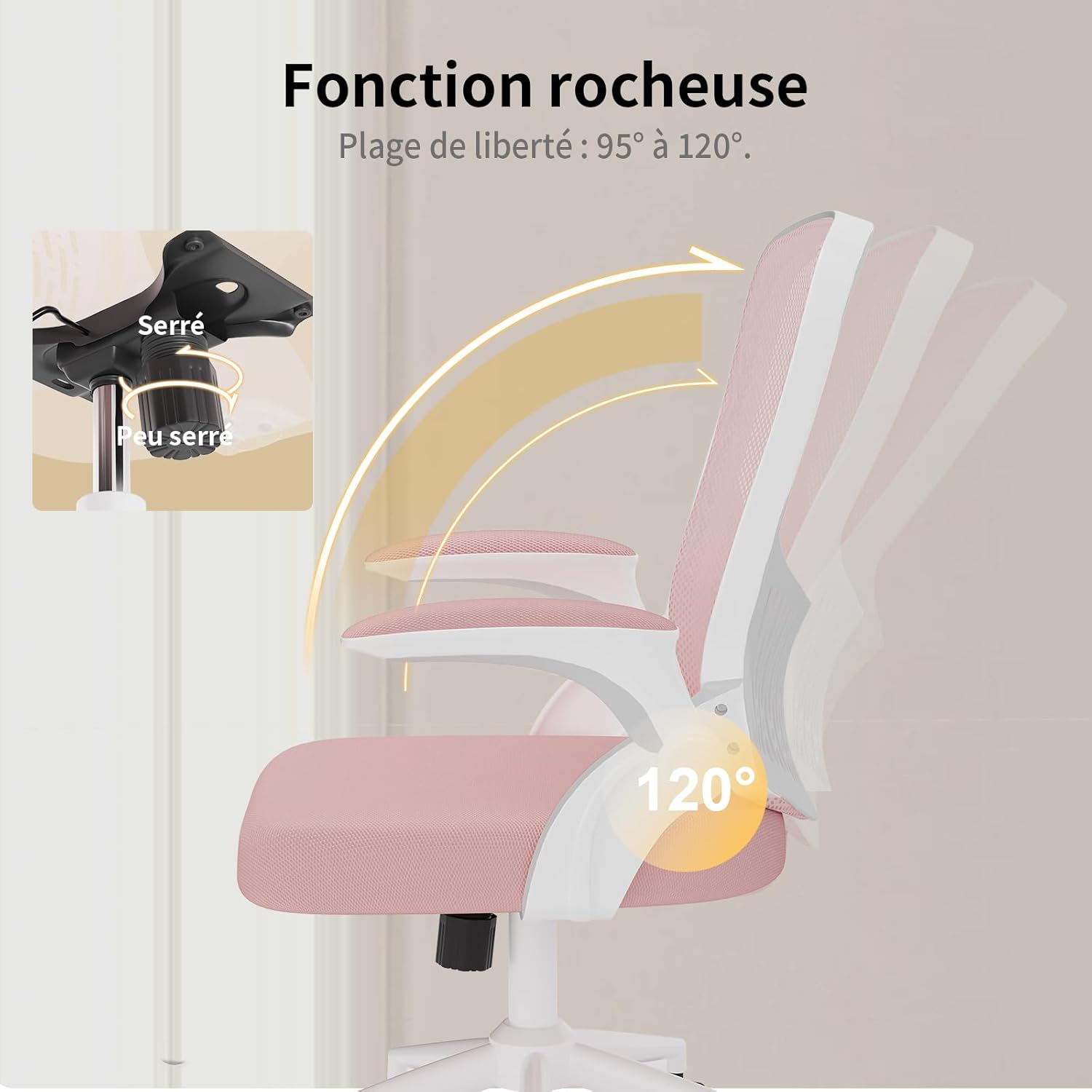 naspaluro - chaise de bureau ergonomique - accoudoirs réversibles, soutien lombaire, hauteur réglable, maille respirante