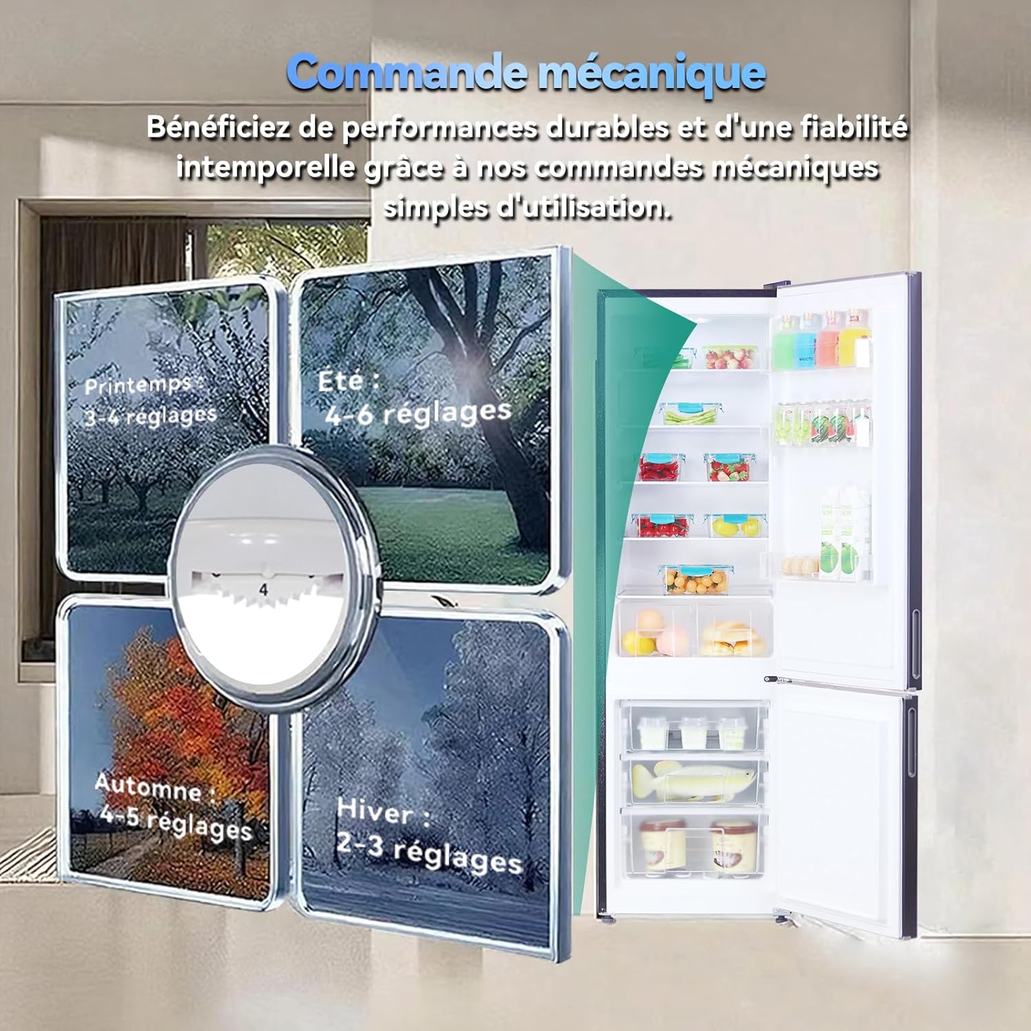 magictec - combiné réfrigérateur/congélateur - 266L - No Frost, LEDs, métallique