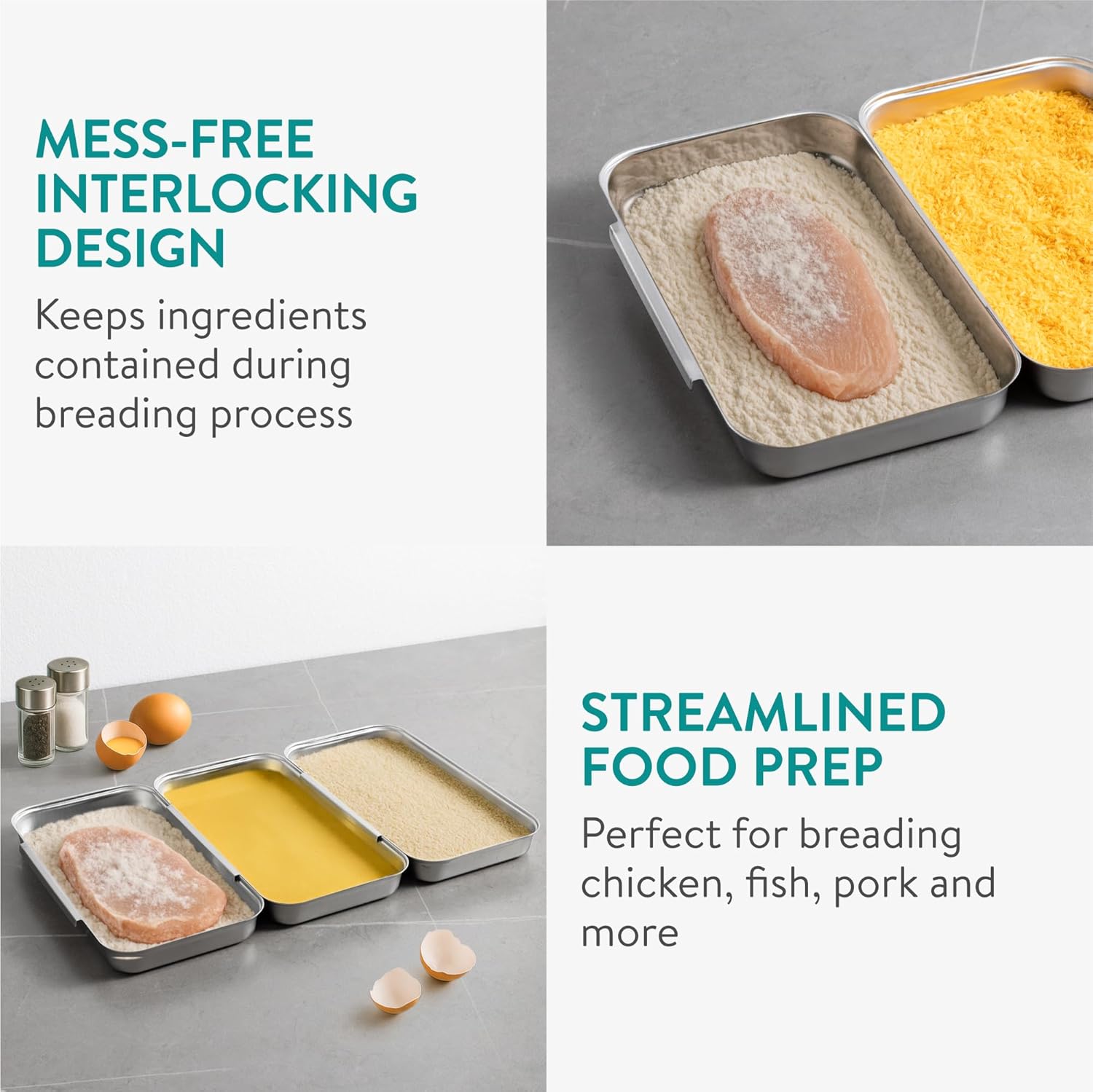 Navaris - Lot de 6 bacs inox - 27x15x3 cm - Four, pâtisserie, lave-vaisselle