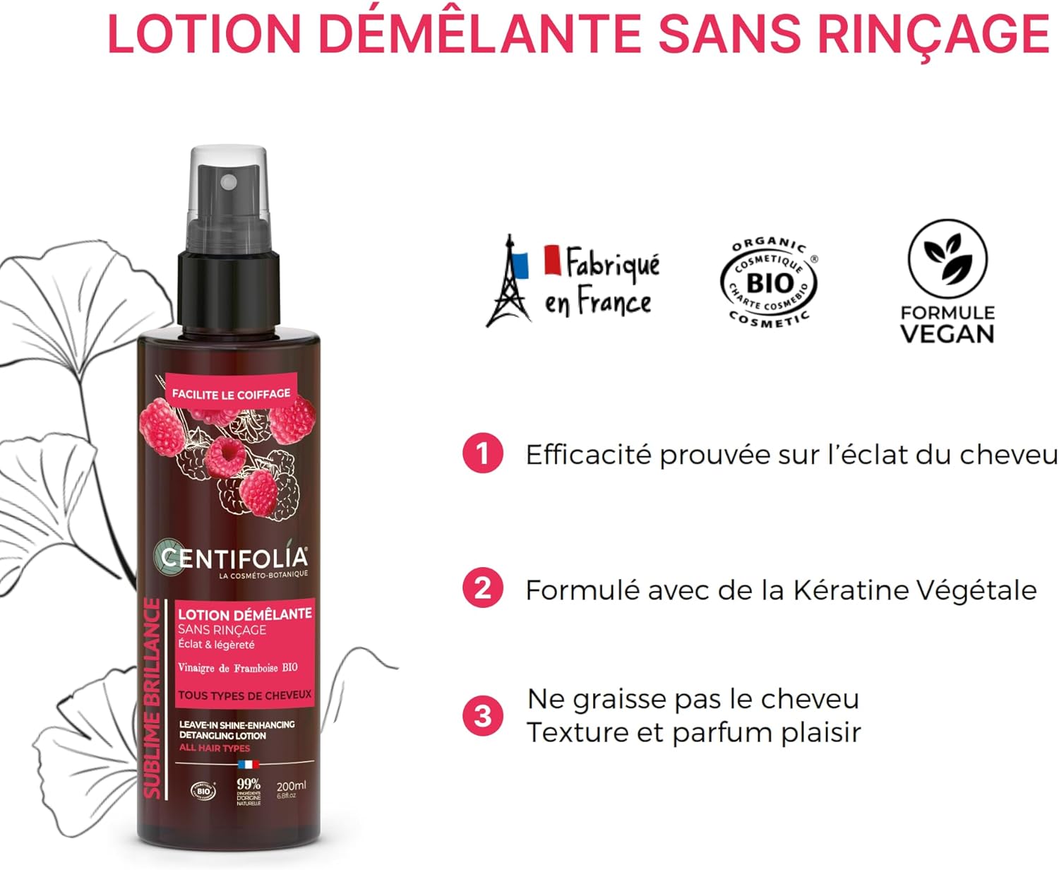 Centifolia - Sublime Brillance lotion démêlante 2x200ml - cheveux brillants, 99% naturelle
