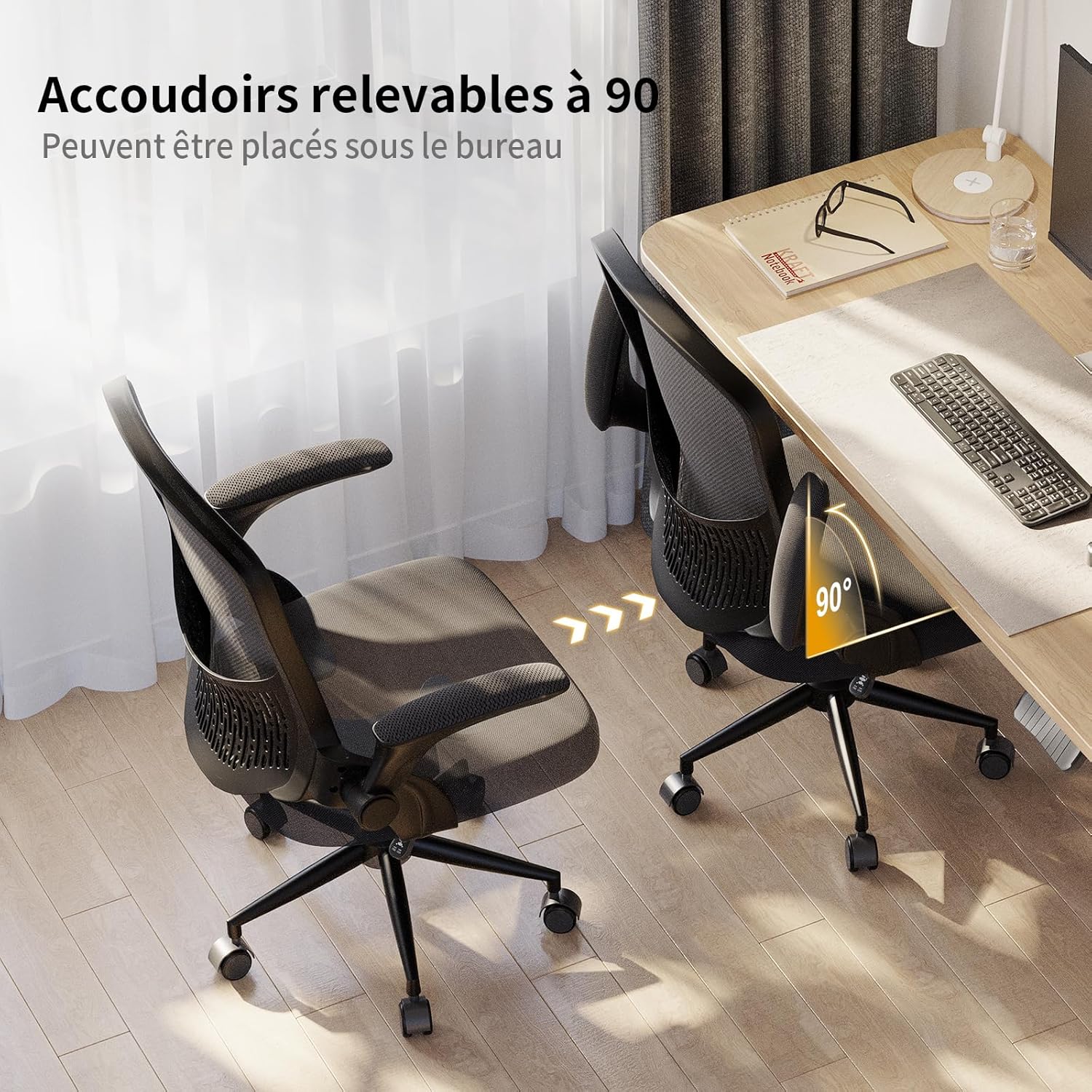 Naspaluro - chaise de bureau ergonome - accoudoirs réversibles, soutien lombaire, maille respirante, hauteur réglable