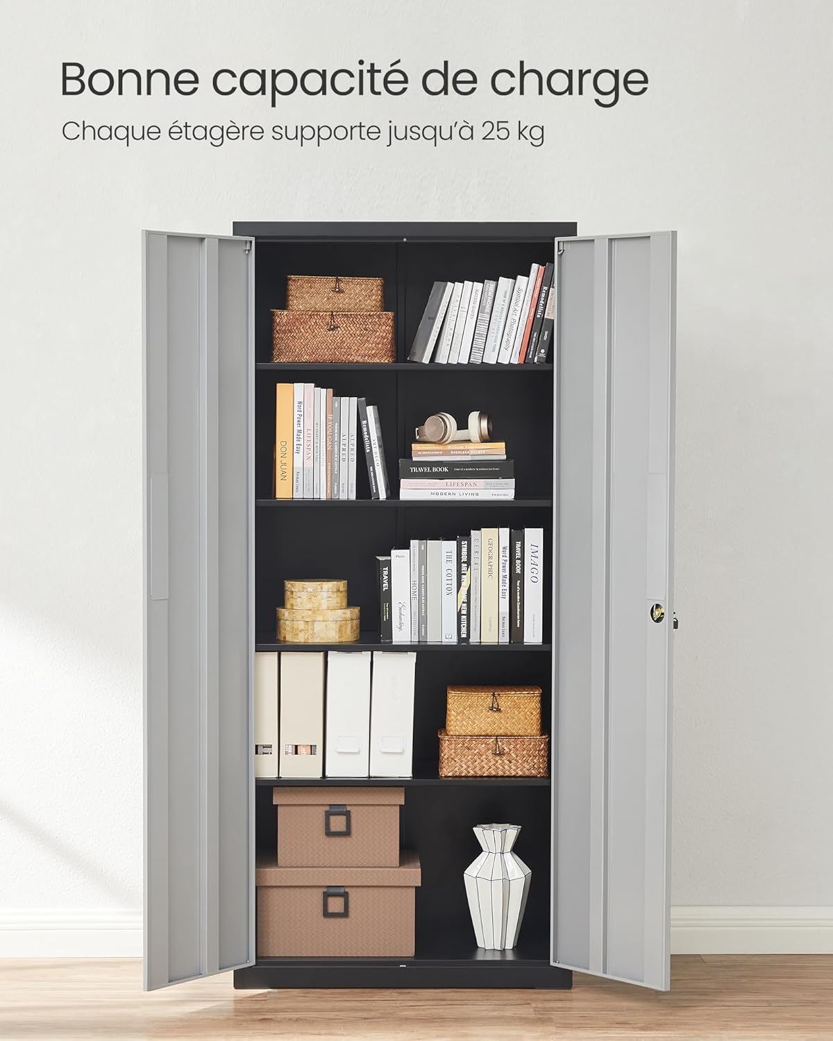 SONGMICS - meuble de rangement acier 40x80x180cm, 5 niveaux, portes verrouillables, étagères ajustables, OMC015S01