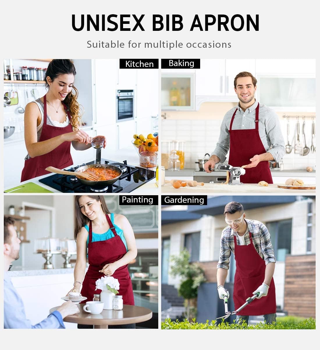 atopo - pack de 4 tabliers chef - étanches, réglables, 2 poches, pour cuisine et barbecue