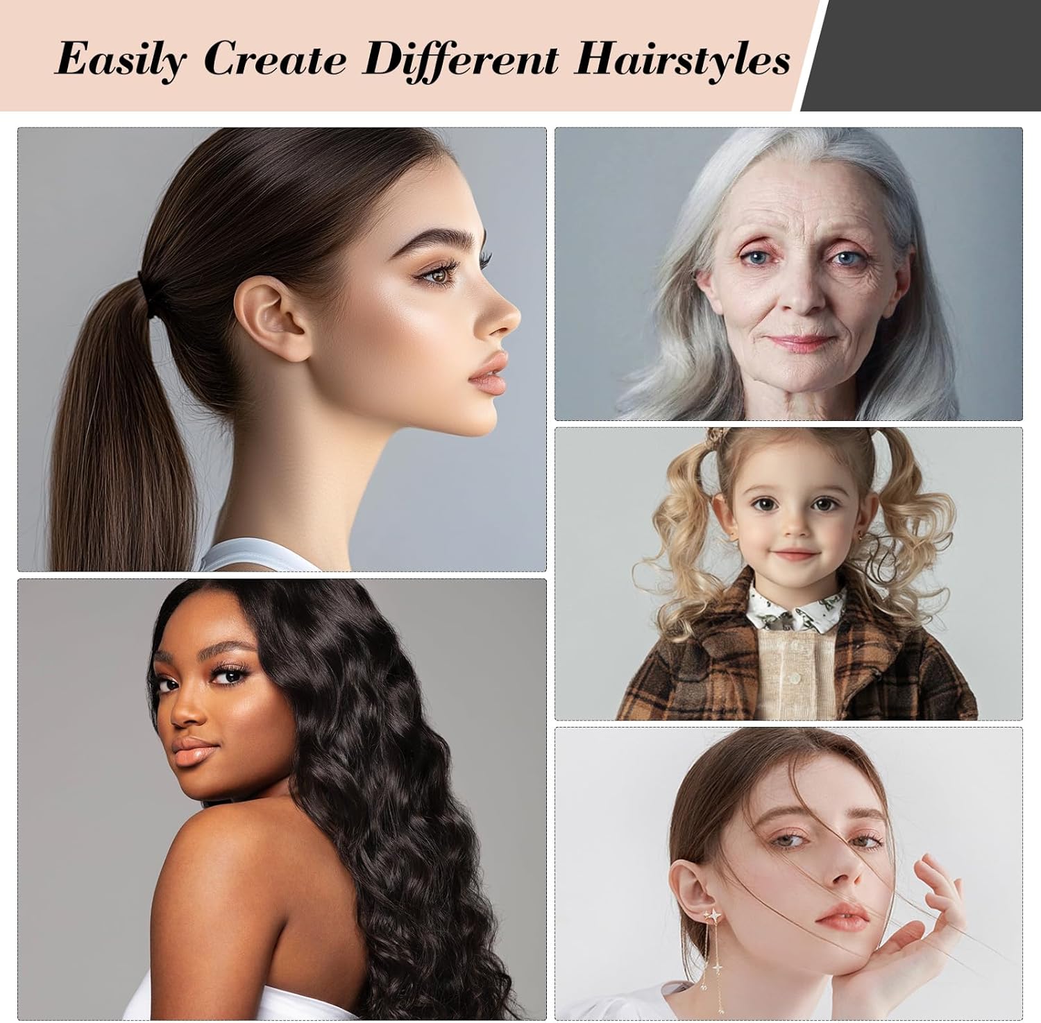 Élastiques à cheveux - lot de 50, 4,5 cm, noirs, sans métal, femmes/hommes/enfants