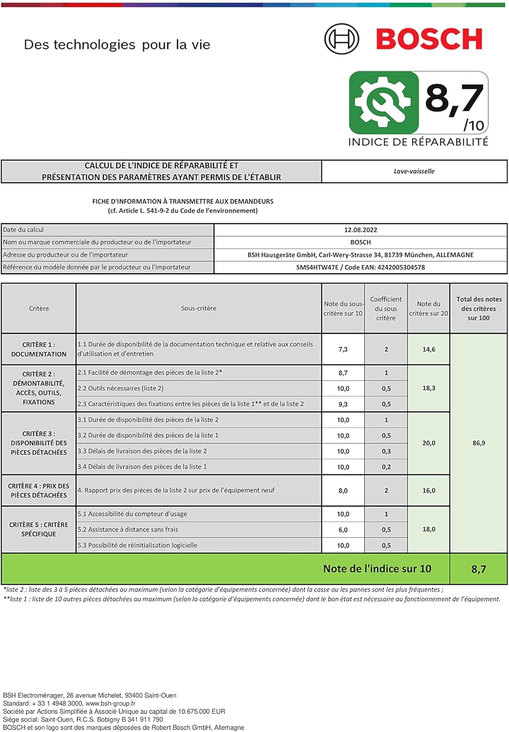 Bosch - Série 4 lave-vaisselle 60cm, 12 couverts, silencieux, Home Connect - SMS4HTW47E