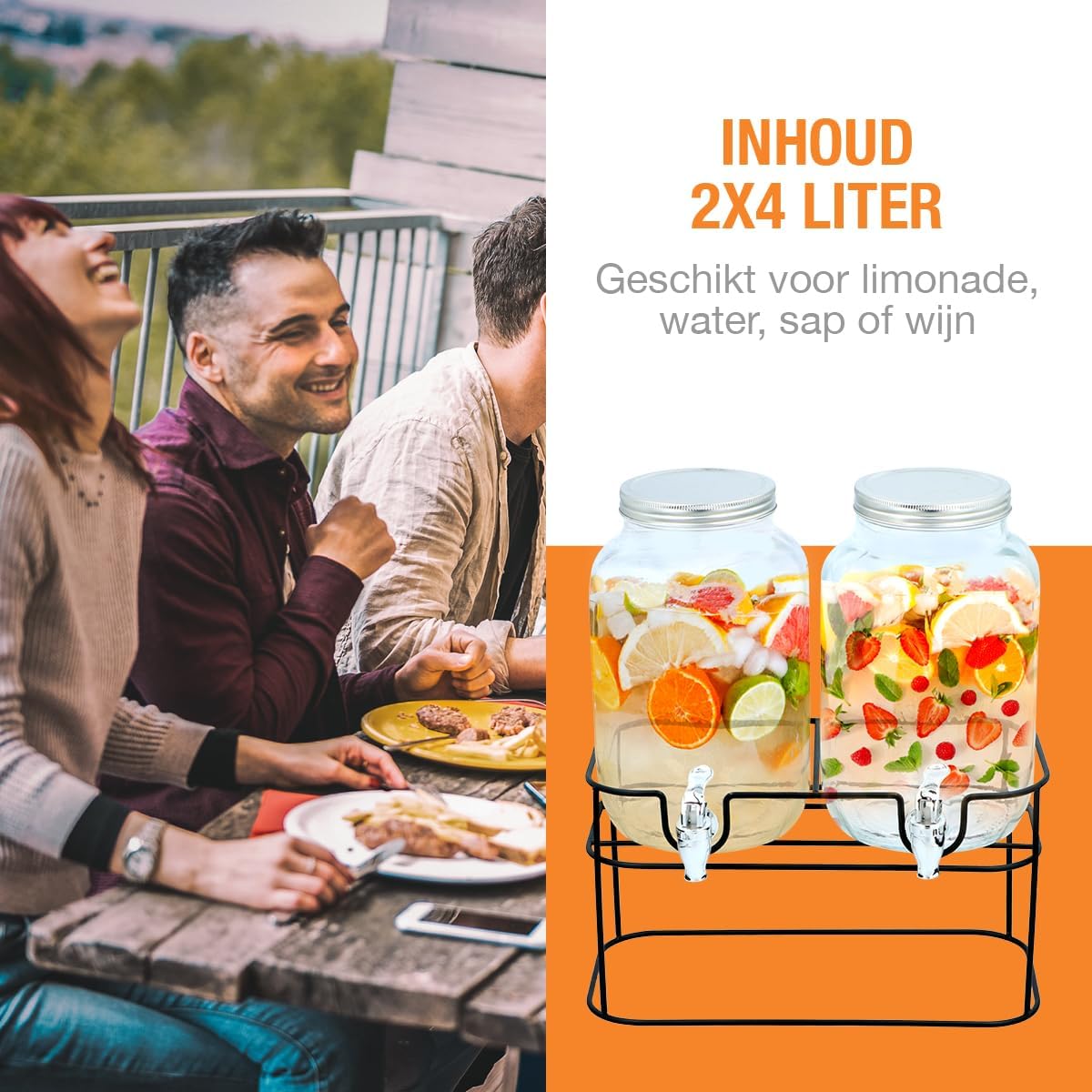 Double Distributeur de Boissons - 2x4L, support inclus, 33x17x32cm