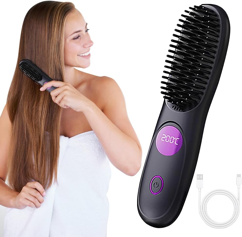 Brosse lissante sans fil - mini portable - LCD - tous types cheveux
