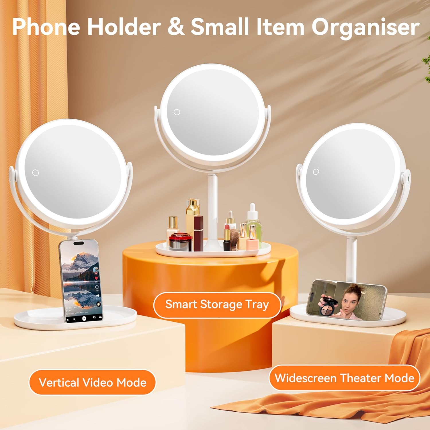 Auxmir - miroir de maquillage LED 30X/1X, 3 couleurs, rotation 360°, tactile