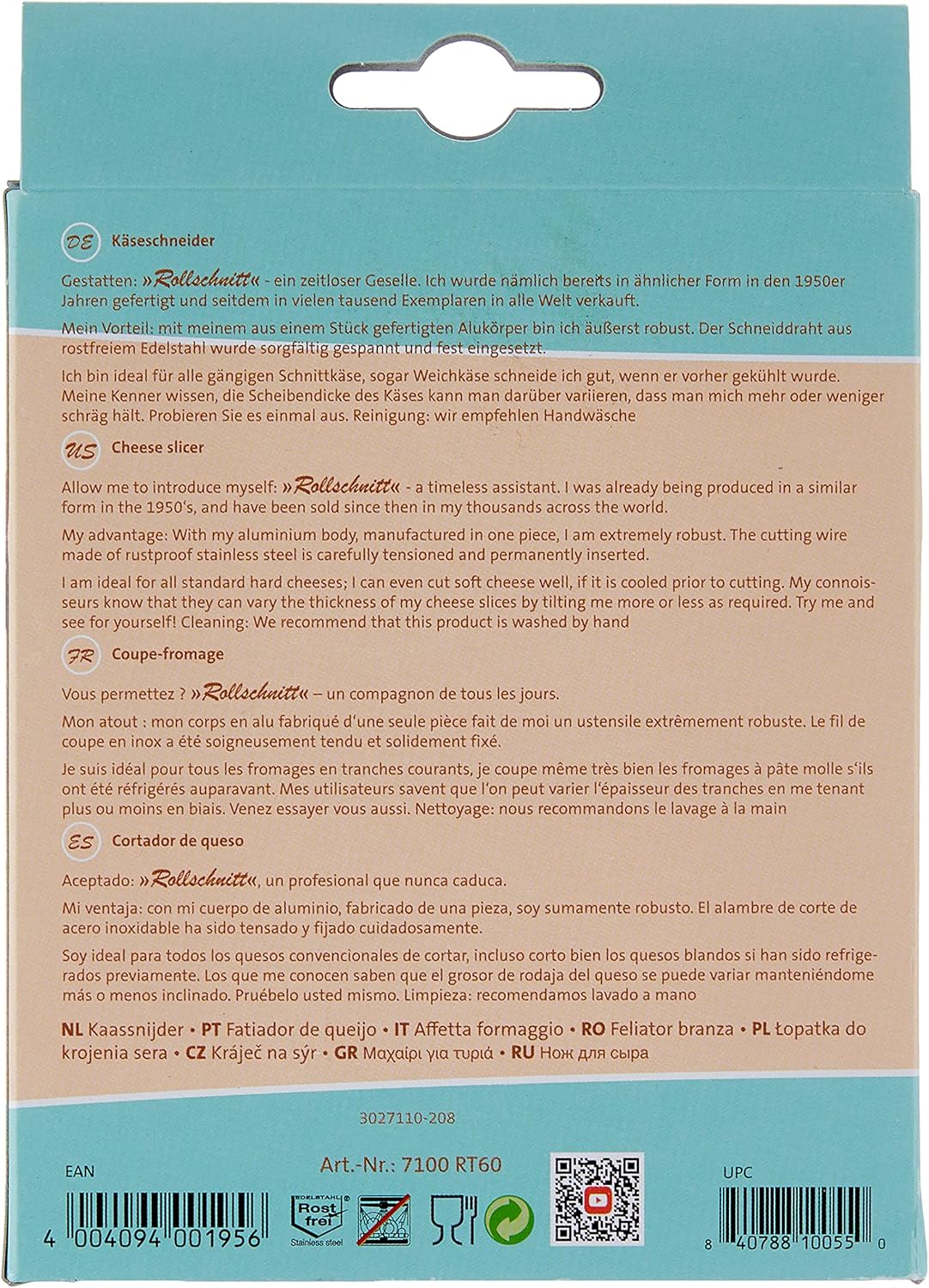 Westmark - Coupe-fromage Rétro - 13,9x10,9x1cm - Aluminium/acier inoxydable, coupe à rouleaux - 7100RT60