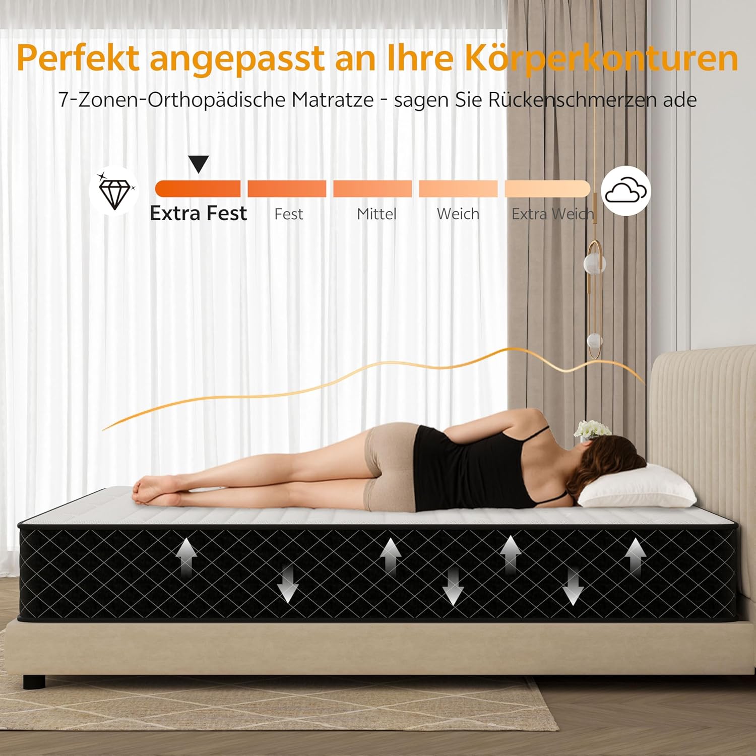 PurrJoys - matelas 160x200 cm - ressorts ensachés, 7 zones, 25 cm, H3/H4, Oeko-TEX