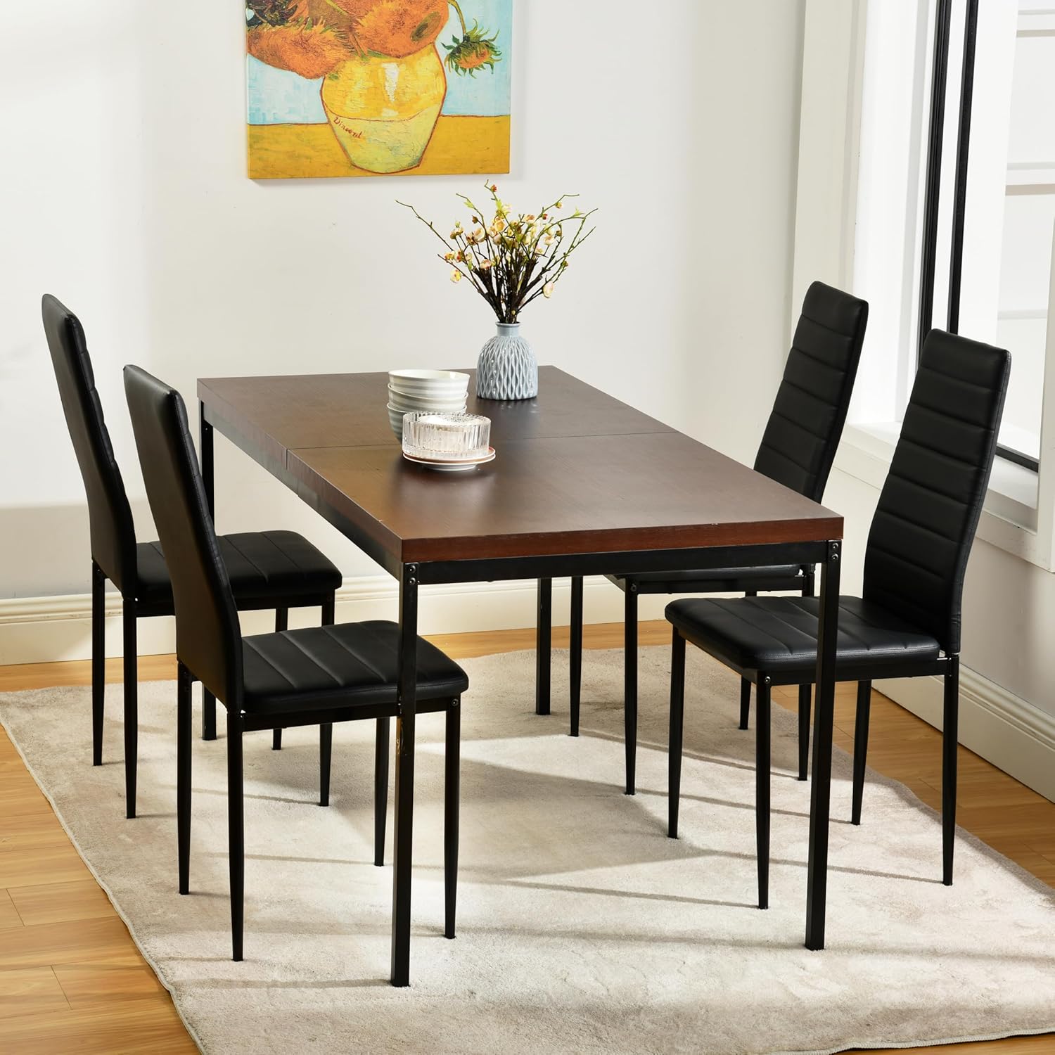 Chaise de salle à manger - lot de 4 - haut dossier, coussin, noir, imperméable