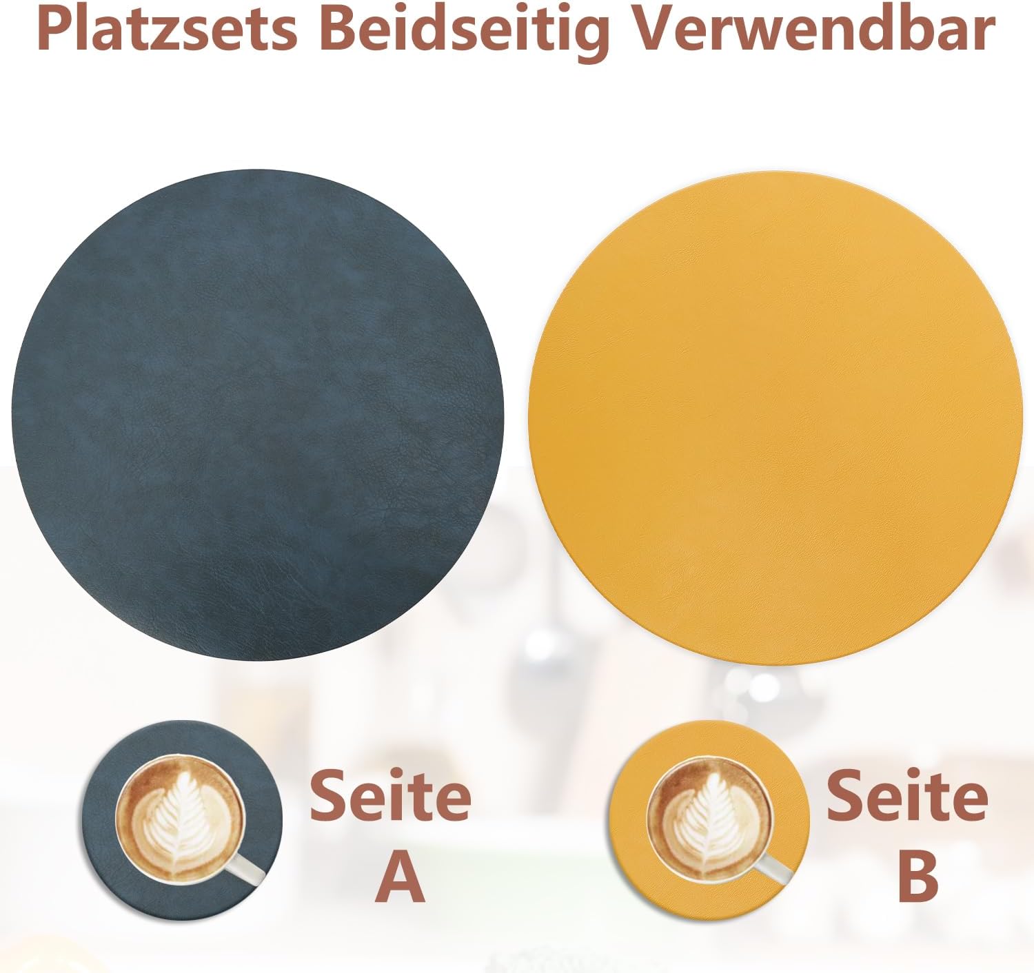 Set de table - lot de 4 en cuir PU, double face, 36x36cm, antidérapant