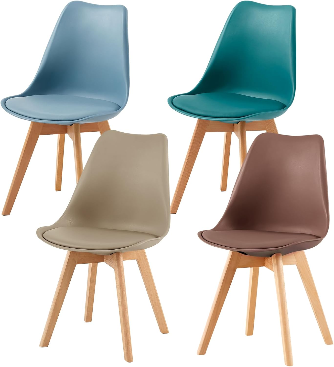 EGGREE - Lot de 4 chaises scandinaves, bois hêtre, assise rembourrée, coloris Morandi, design rétro