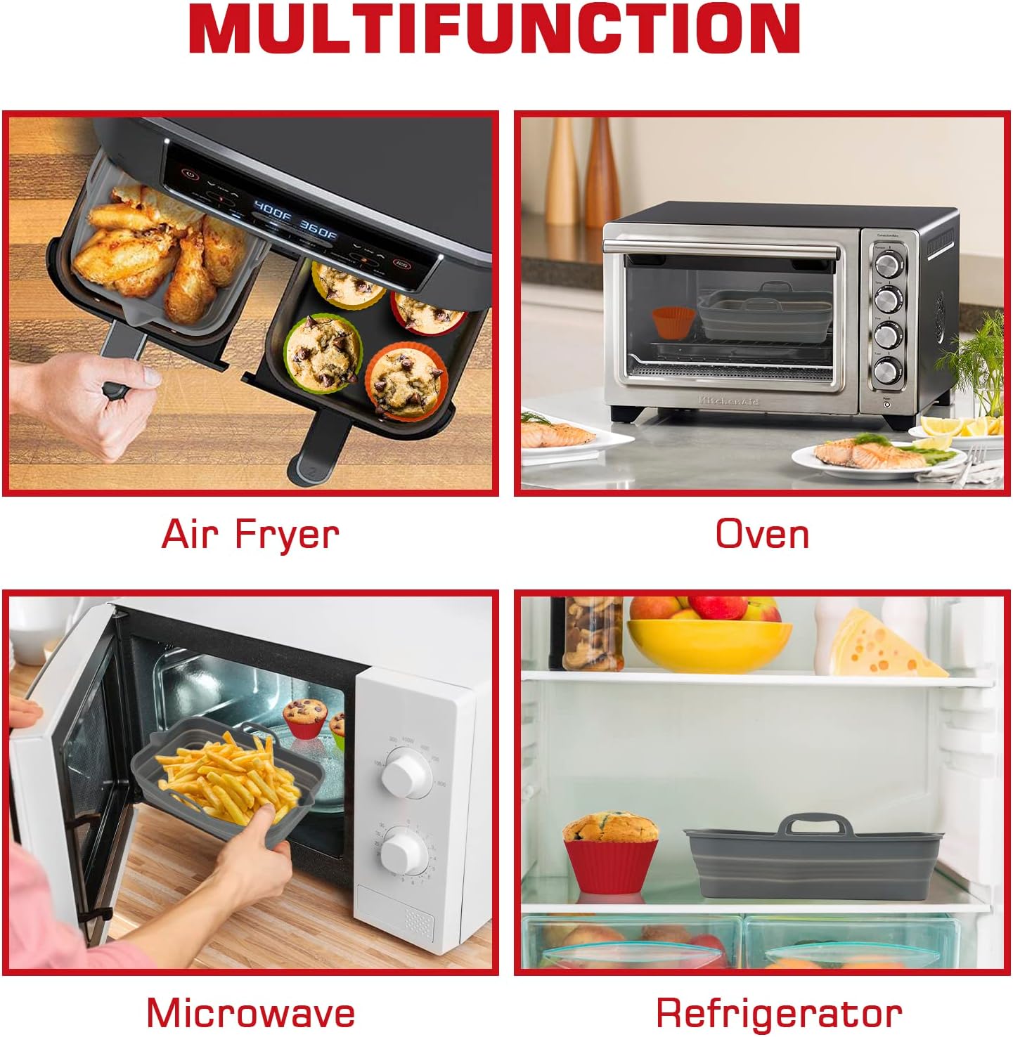 Paniers pliables air fryer - silicone - 4 moules muffins, tapis cuisson