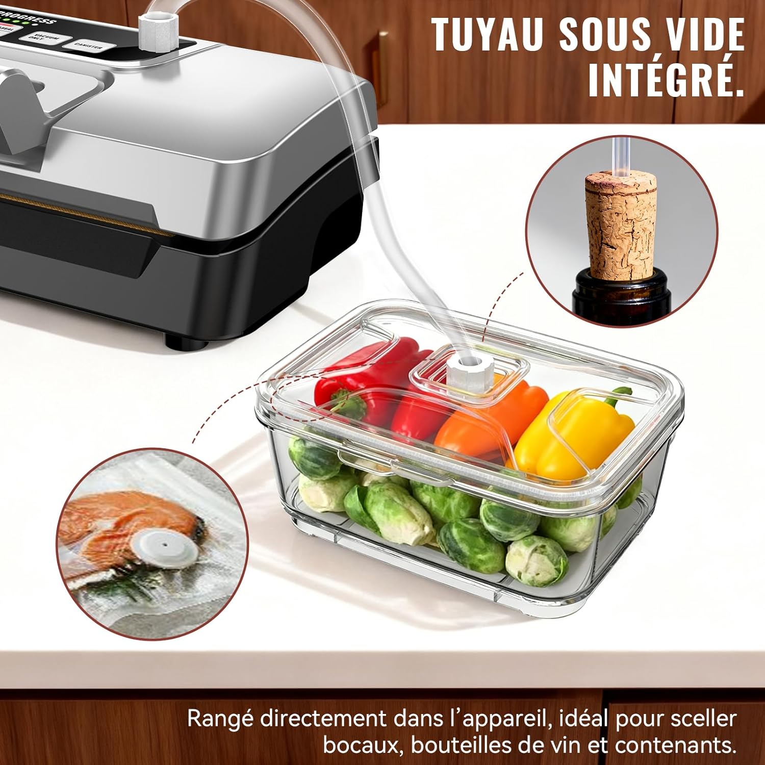 Machine sous vide - double pompe 90kPa, 20L/min - coupe-sacs, LED, sec/humide