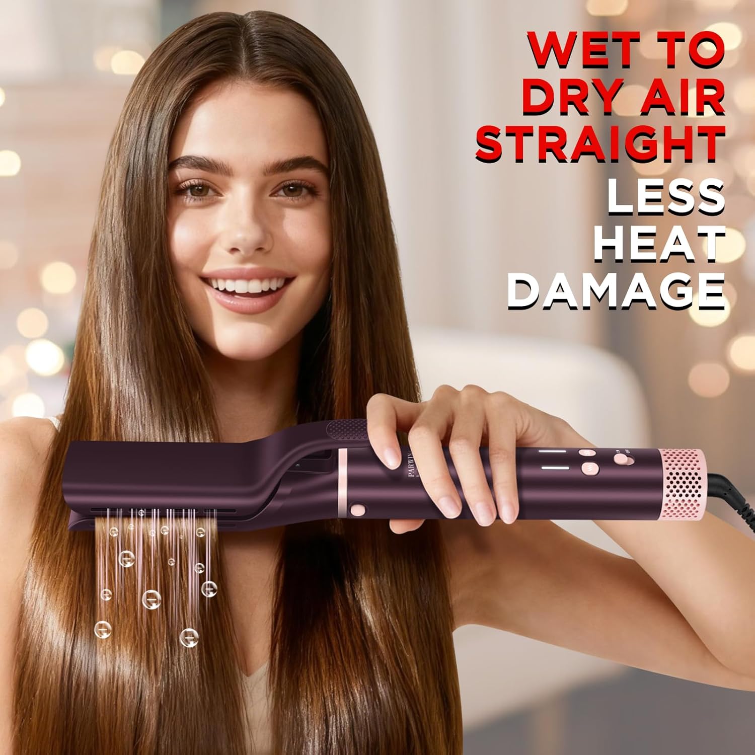 PARWIN PRO - Brosse à lisser auto, double tension, sèche-cheveux puissant