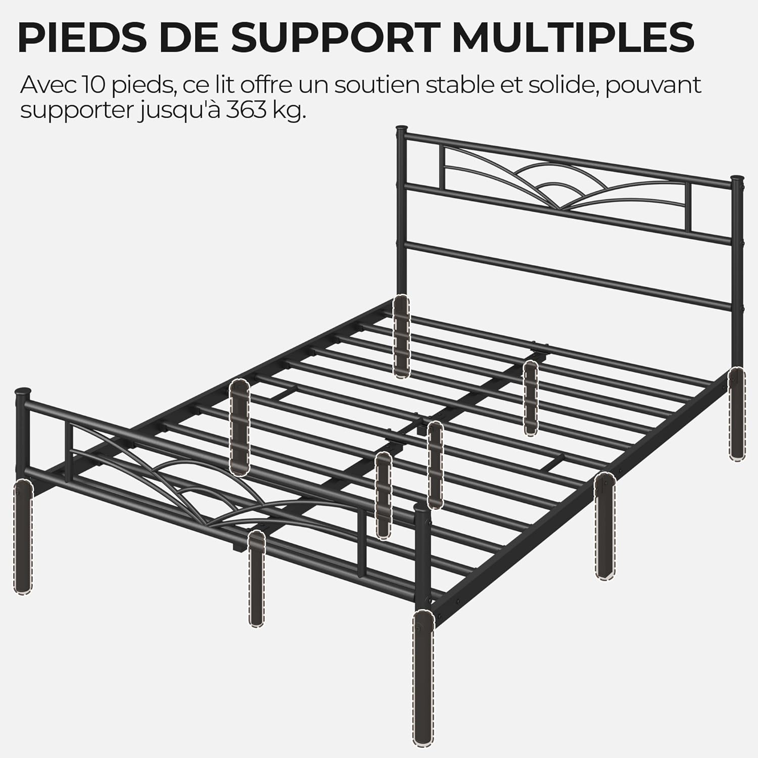 Yaheetech - Lit métal simple - 140x200cm - montage facile, gain de place