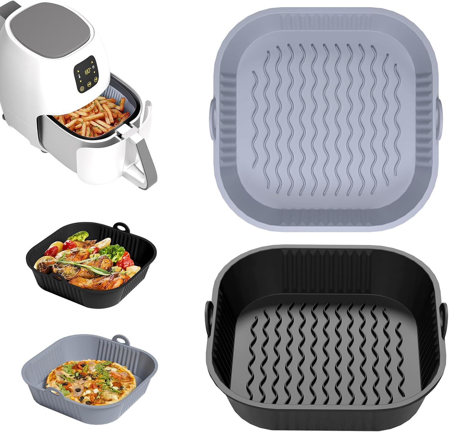 Diboniur - moule silicone pour air fryer - 21 cm - lot de 2, réutilisable, gris et noir