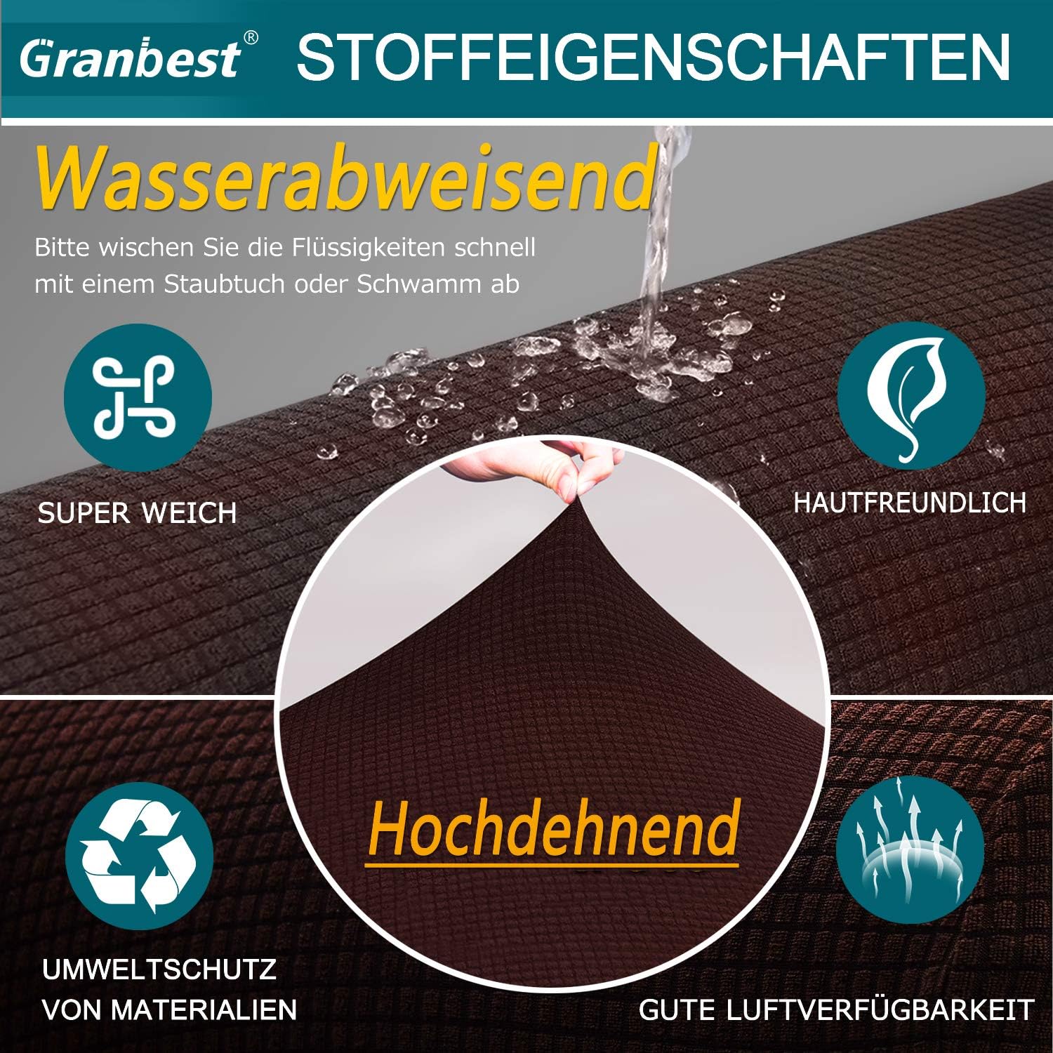 Granbest - housse canapé stretch imperméable 2 places - spandex, mousse antidérapante