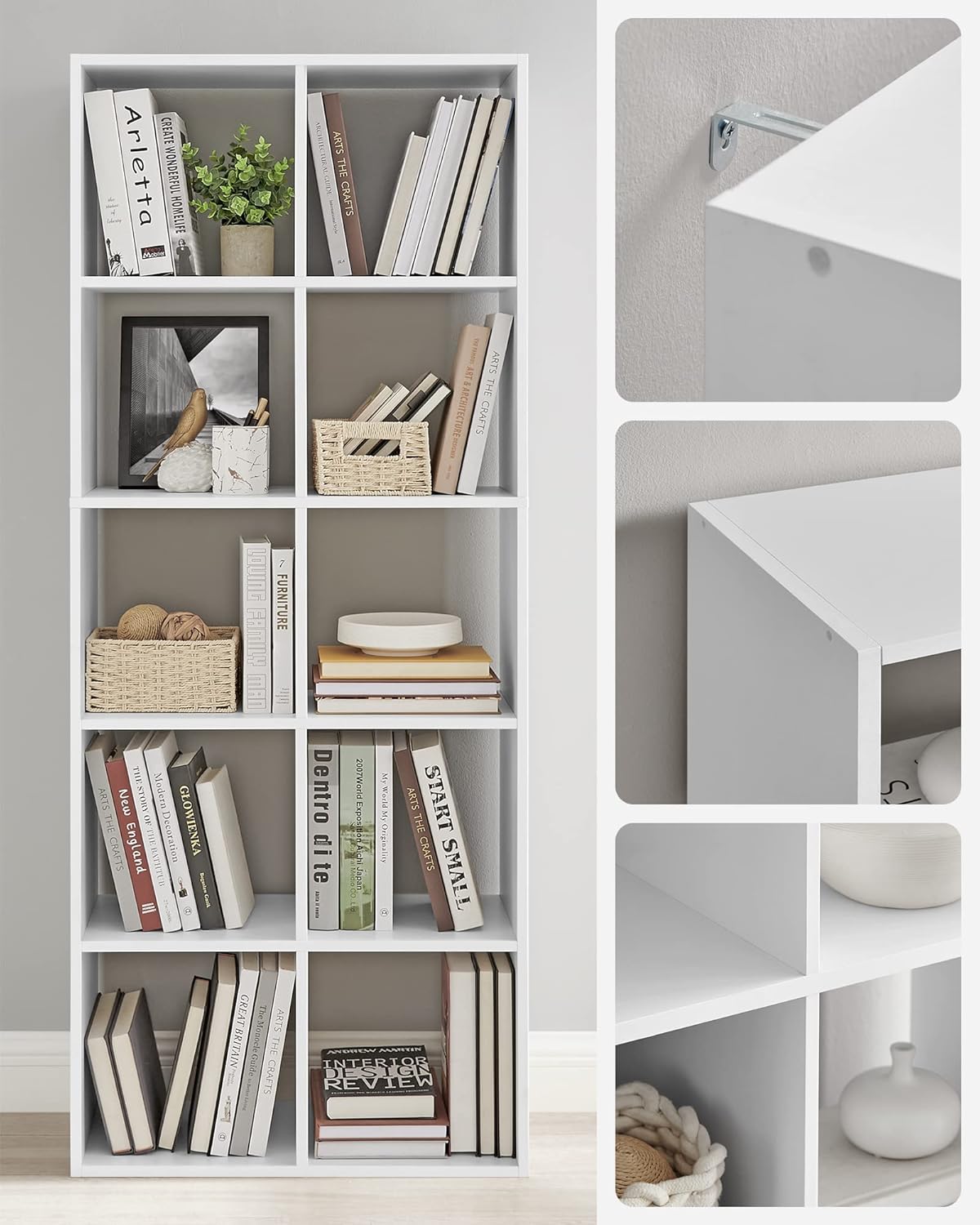 VASAGLE - bibliothèque cube scandinave - 10 cases, blanc, rangement LBC168T14