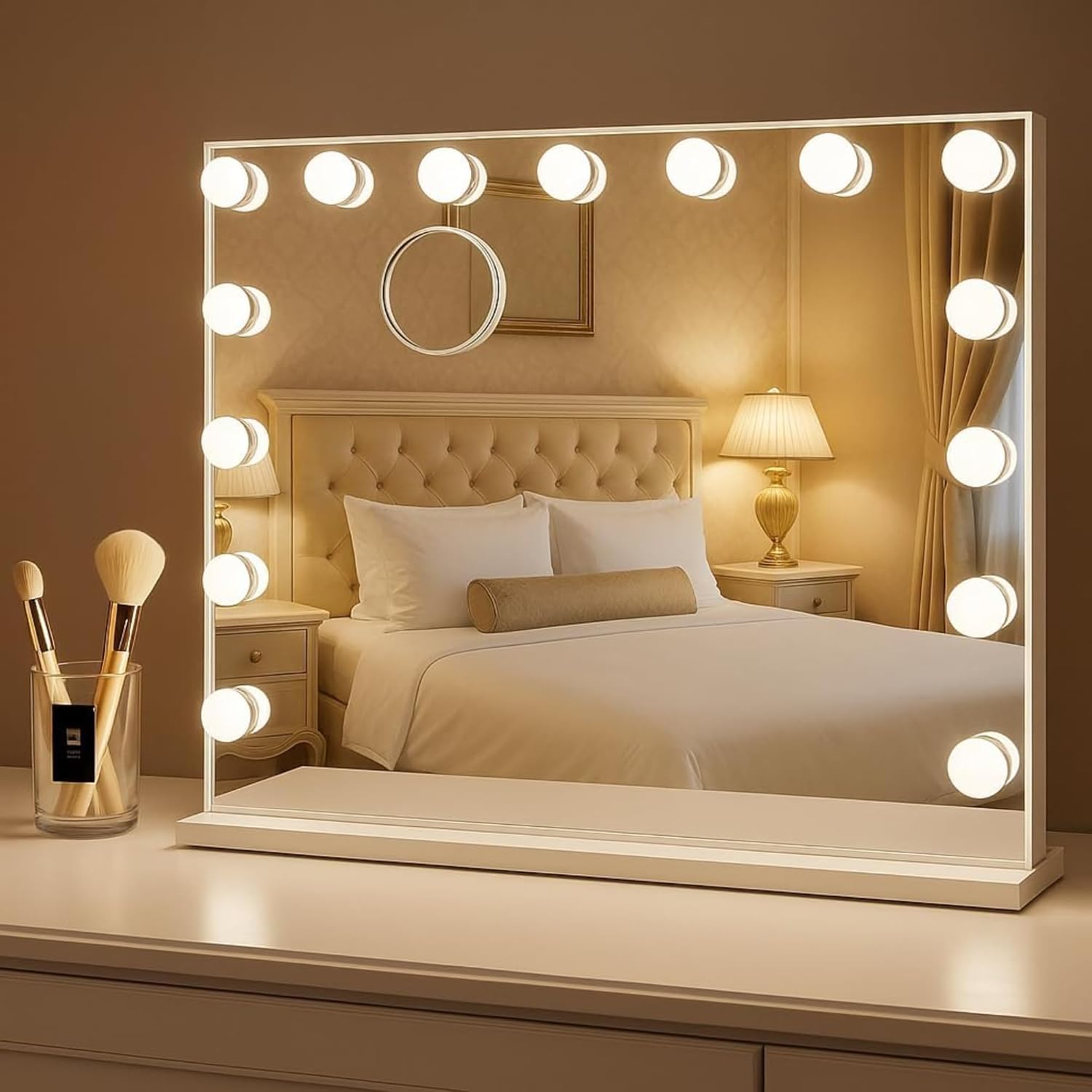 Bayt - miroir de maquillage Hollywood - 58x46cm - LED dimmable, grossissement 10x, blanc