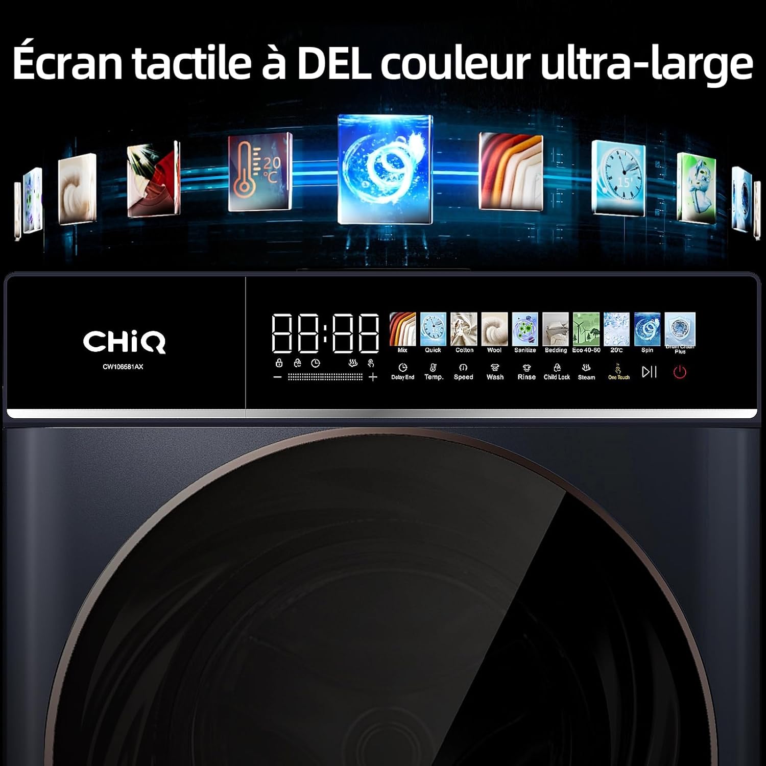 CHiQ - Lave-linge 10 kg, classe A, Inverter, vapeur, 1400 tr/min - CW106581AX