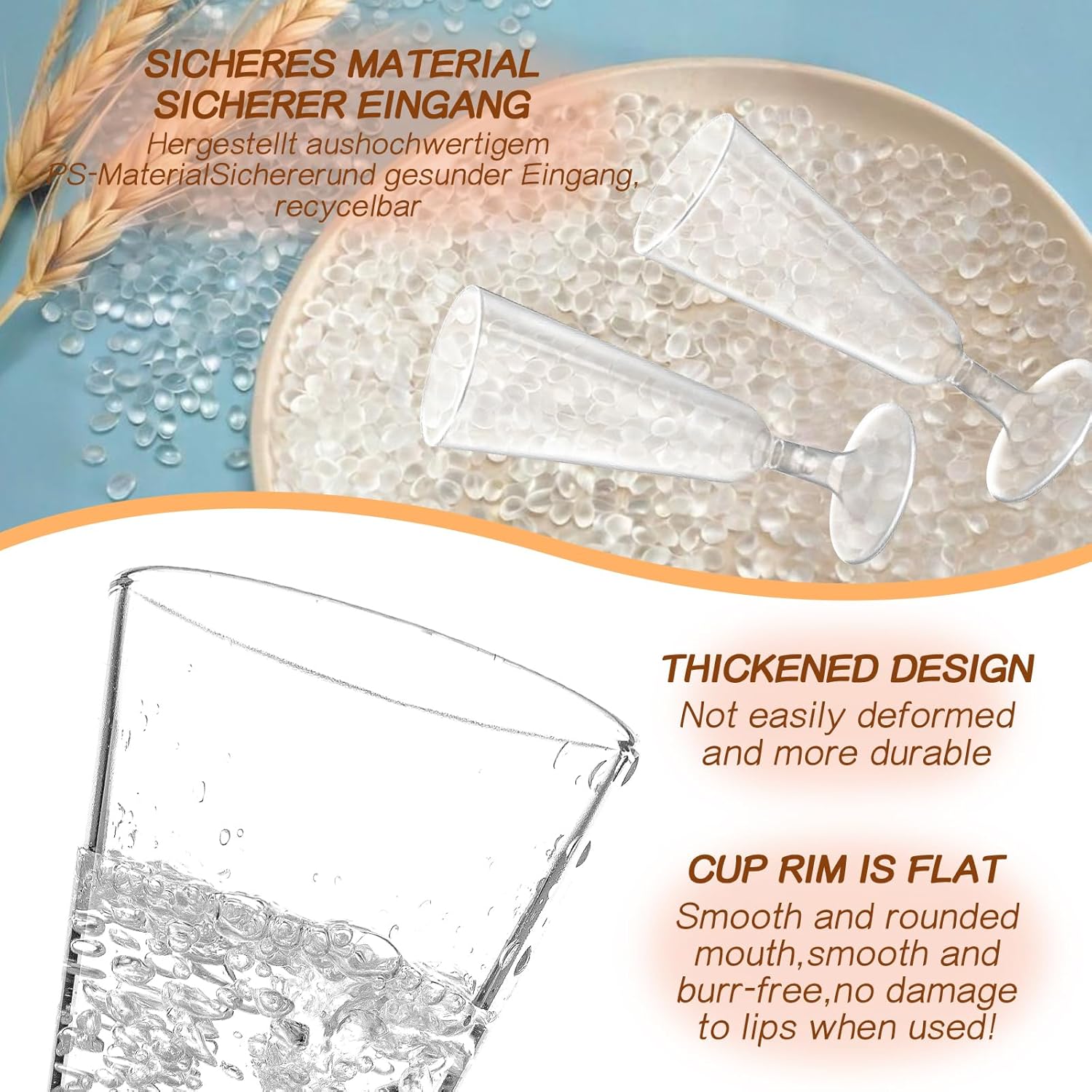 Flûtes à Champagne - 30 pièces - 160ml - Plastique réutilisable, transparent, élégant, pour fête