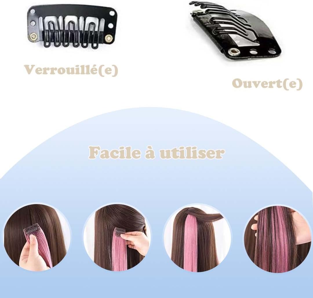 Extensions cheveux colorés - lot de 12 - blond - à clipser