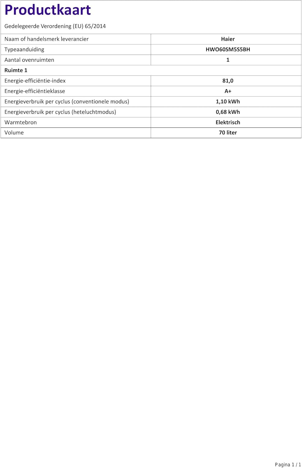 Haier - HWO60SM5S5BH Stream Series 4, 70L, pyrolyse, Wi-Fi, A+