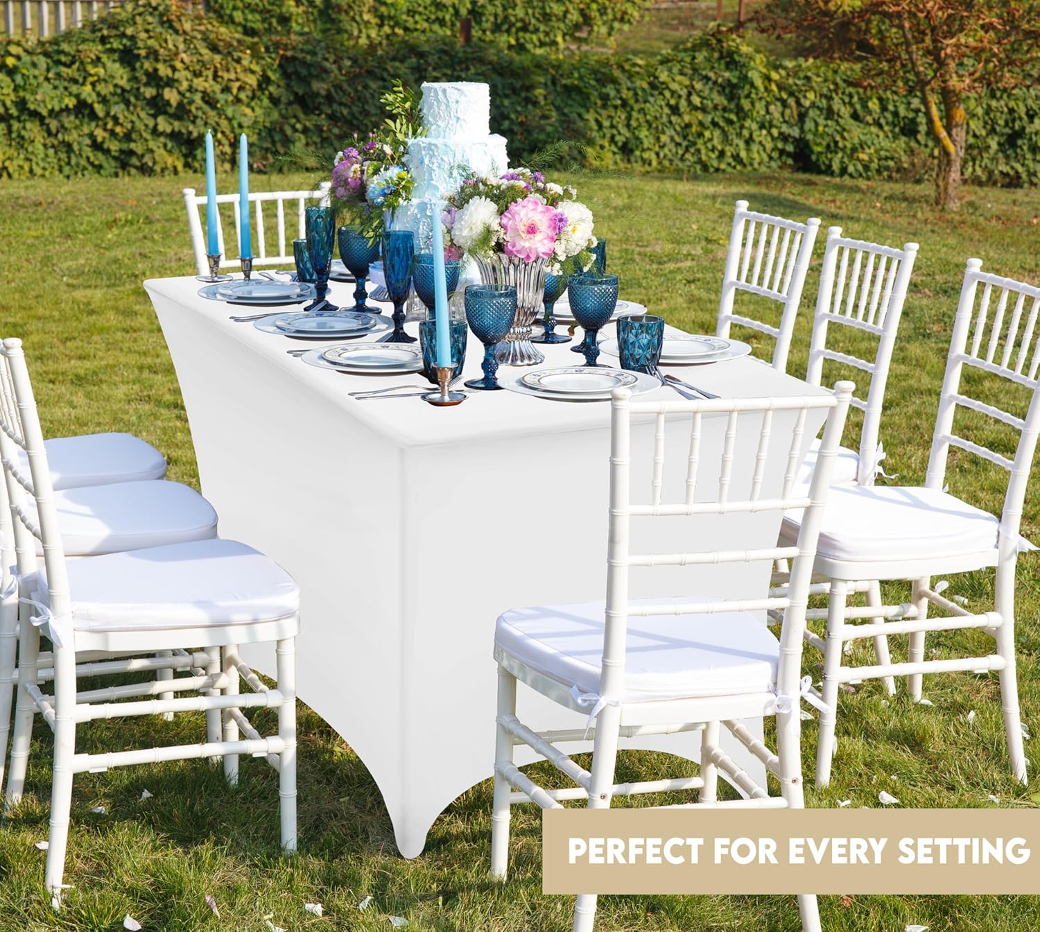 Utopia Kitchen - Nappe Extensible 183 cm - Polyester Spandex Lavable, Lot de 2, Blanc