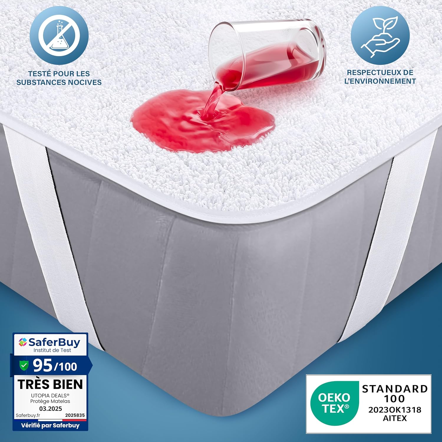 Utopia Bedding - protège-matelas imperméable 150x200 cm, 4 coins, Oeko-TEX