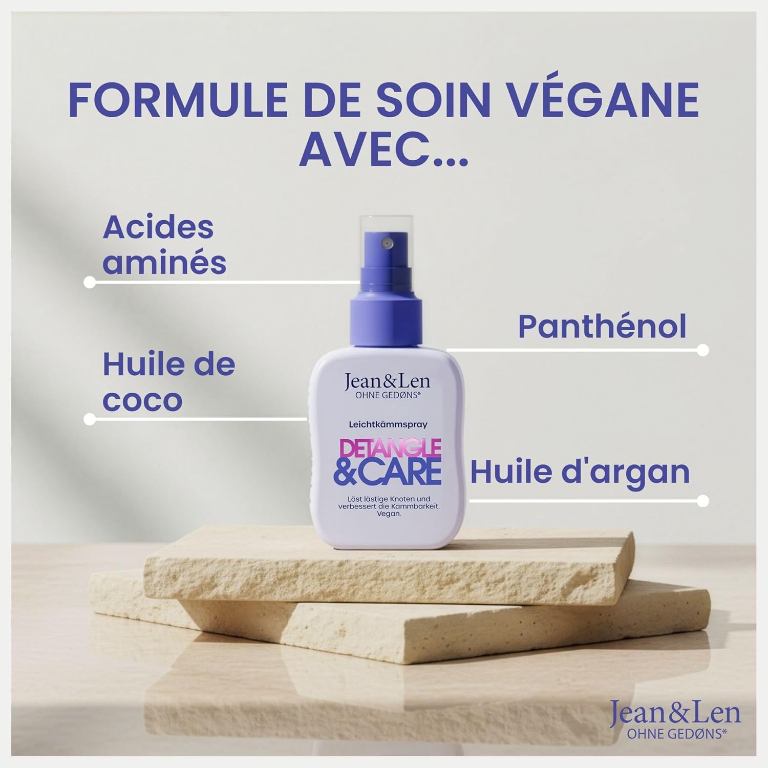 Jean & Len - Spray démêlant Detangle & Care - 100ml - végan, sans silicone, parfum fruité