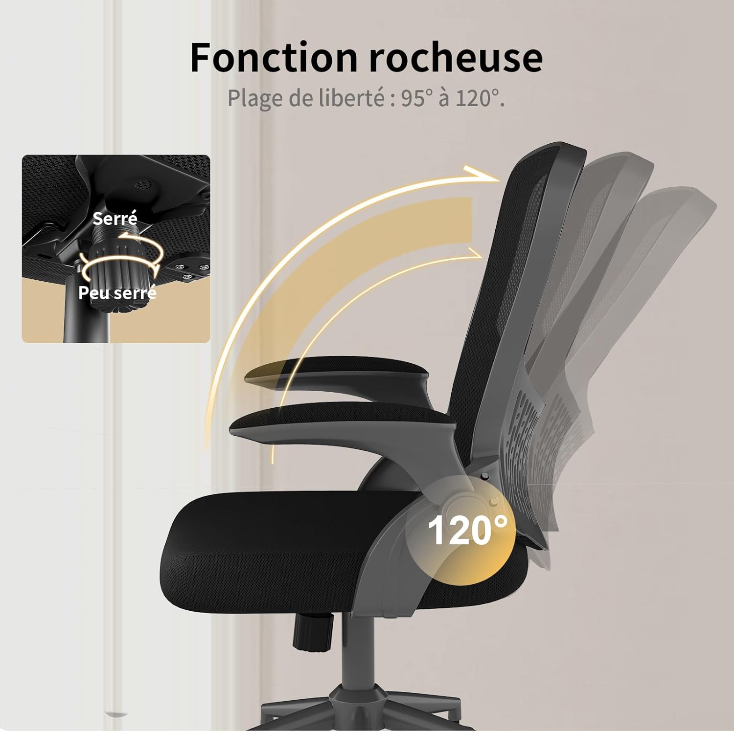 Naspaluro - chaise de bureau ergonome - accoudoirs réversibles, soutien lombaire, maille respirante, hauteur réglable