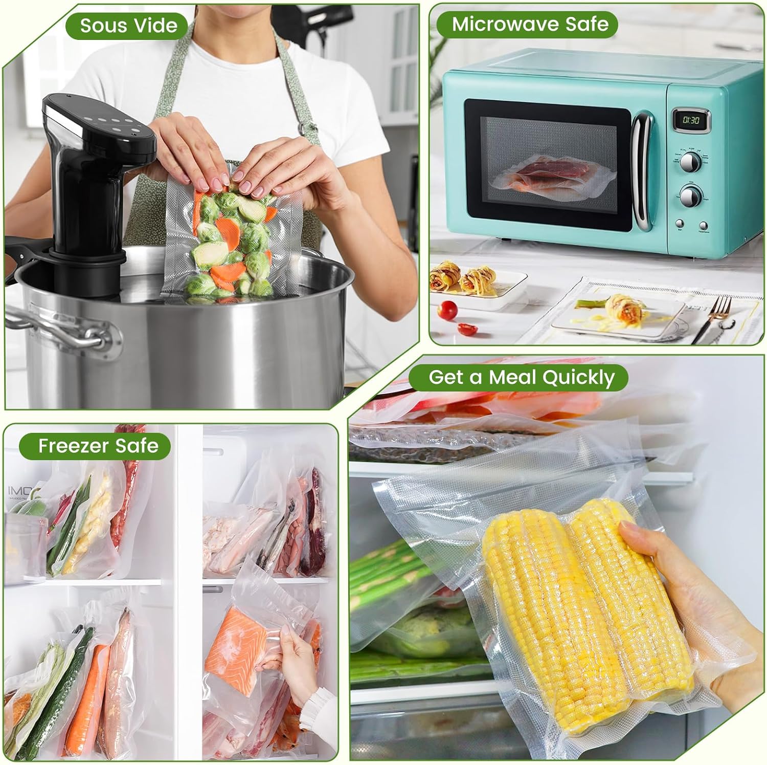 Diboniur - sacs sous vide alimentaire - 28/25/20x300cm - réutilisables, compatibles toutes machines