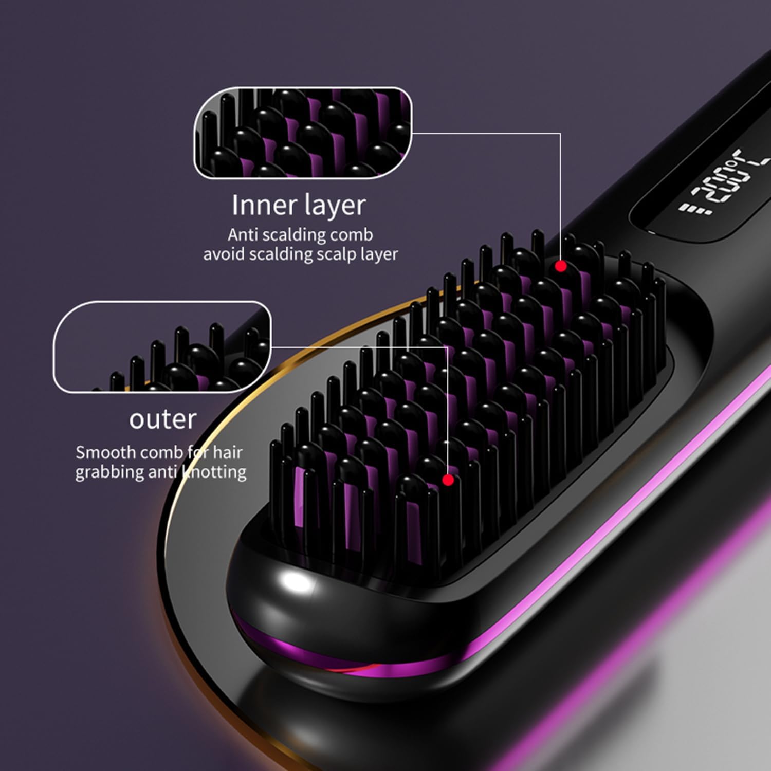 Go Brush Pro - Mini brosse à lisser sans fil, 2000mAh, écran LCD