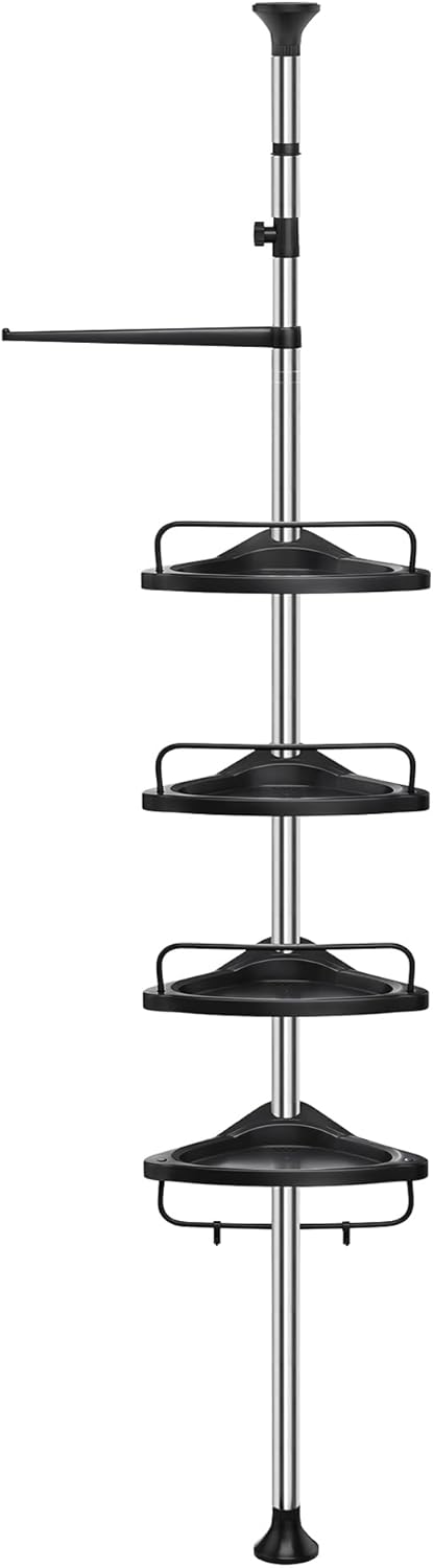 SONGMICS - étagère réglable salle de bain - 95-300 cm - inox, 4 niveaux, crochets, porte-serviettes, BCB002B01