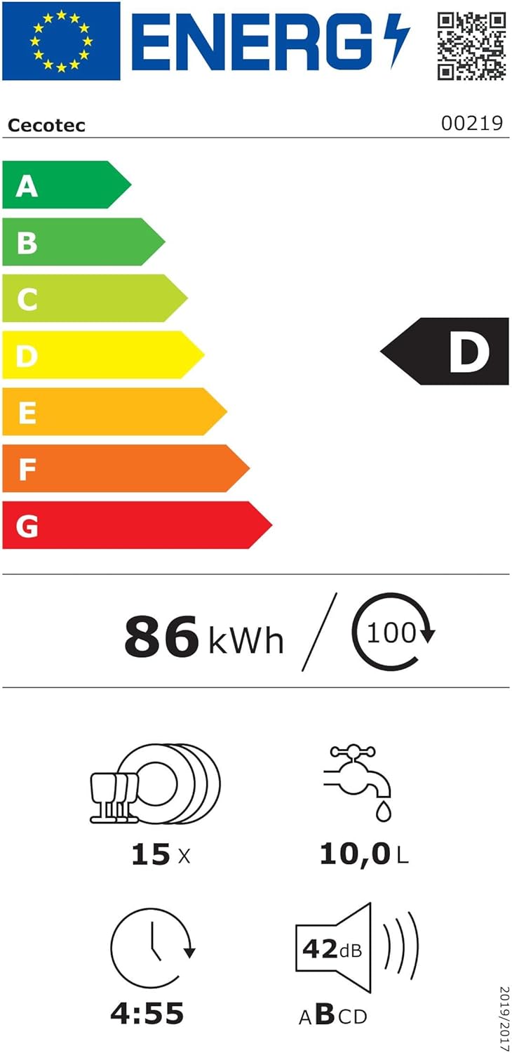 Cecotec - Bolero Aguazero 6210 D - 60cm - lave-vaisselle 15 couverts, écran FullColor XXL, Dual Zone, Aquastop, sécurité