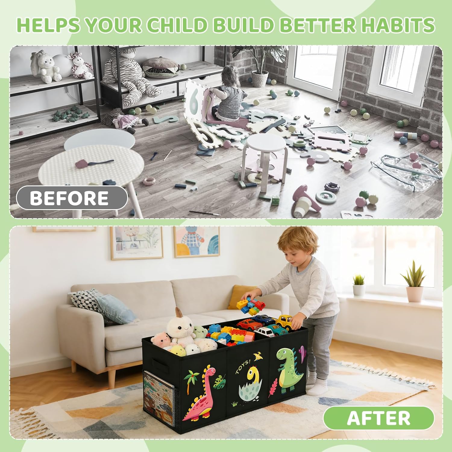 Boîte de Rangement - coffre pliable 130L, 98x34x40cm, poignée, couvercle