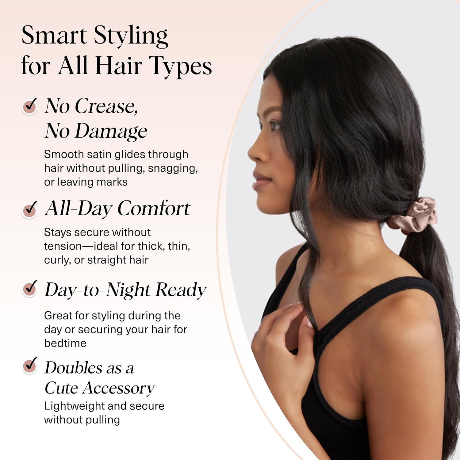 Kitsch - Chouchous satin femme, 5 pièces - élastiques anti-plis, adaptés jour/nuit, tous cheveux