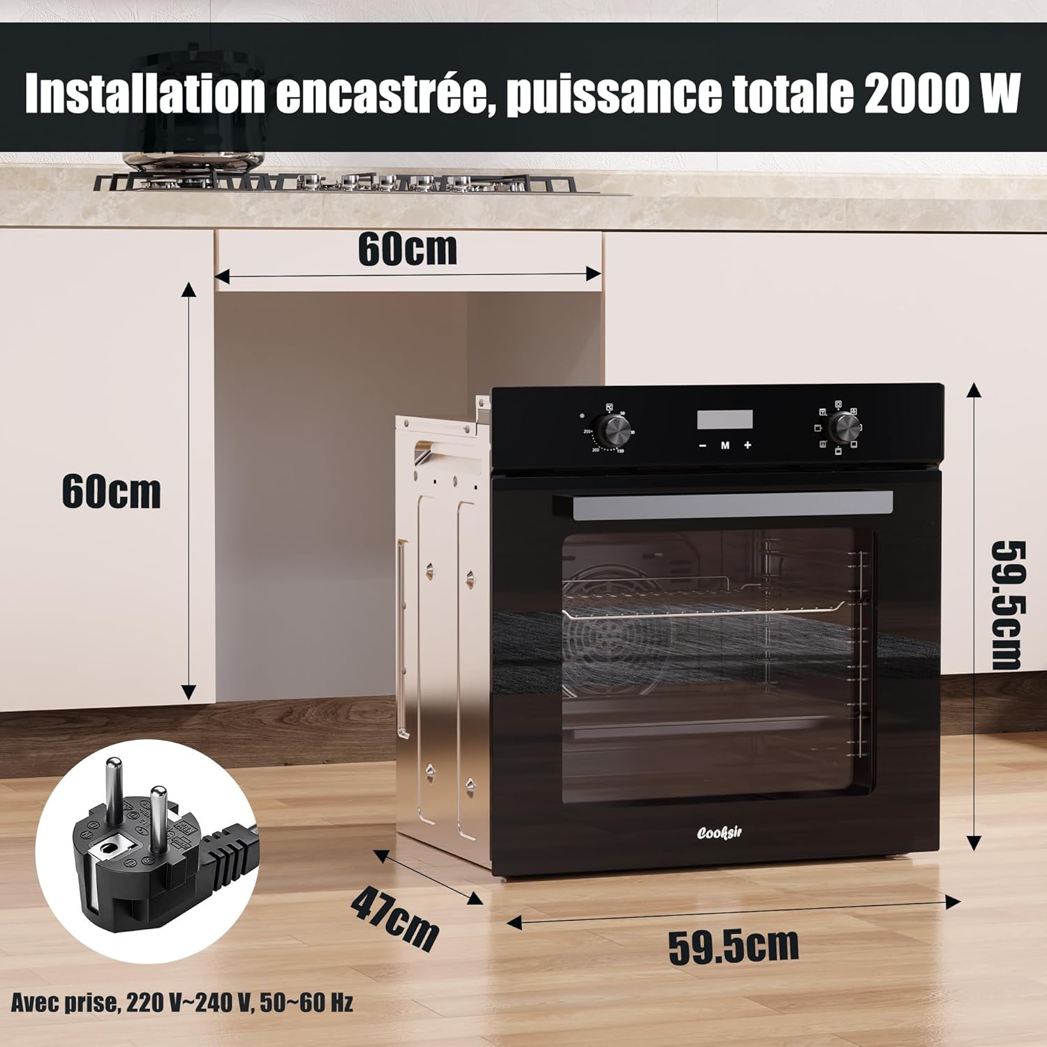 Four encastrable - 60 cm - 60L, 2000W, 7 fonctions, minuterie 10h