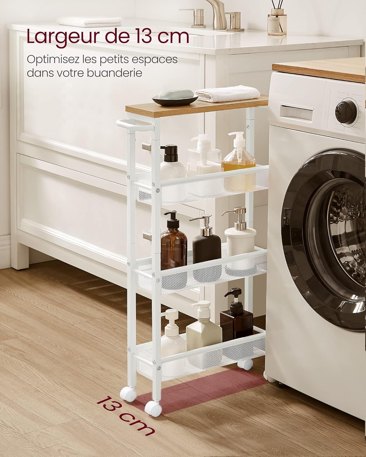 VASAGLE - desserte cuisine 4 niveaux, acier roulettes, 13x45,4x77cm, LRC032W09