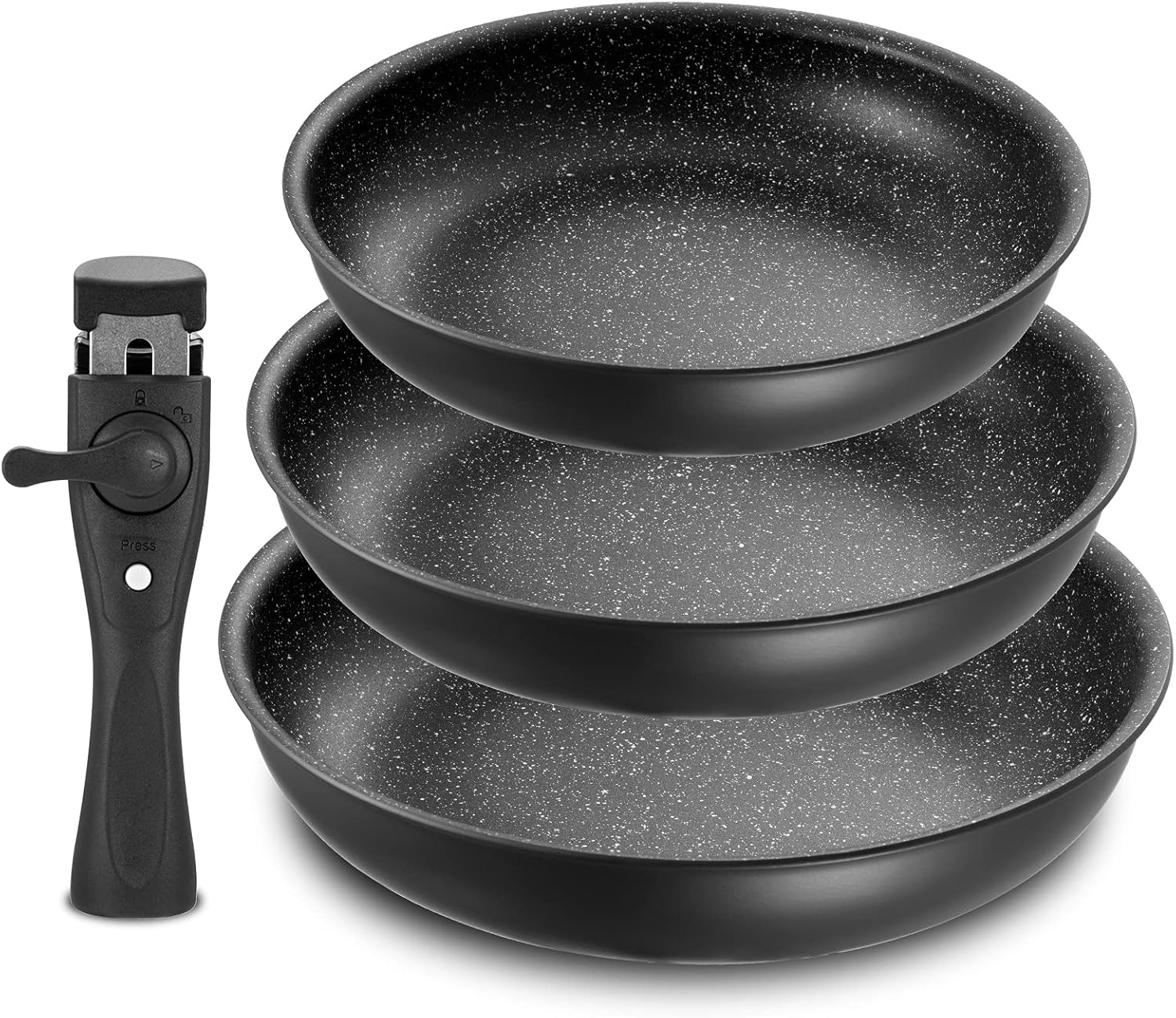 Fadware - lot de poêles 20/24/28 cm - poignée amovible, induction, antiadhésif
