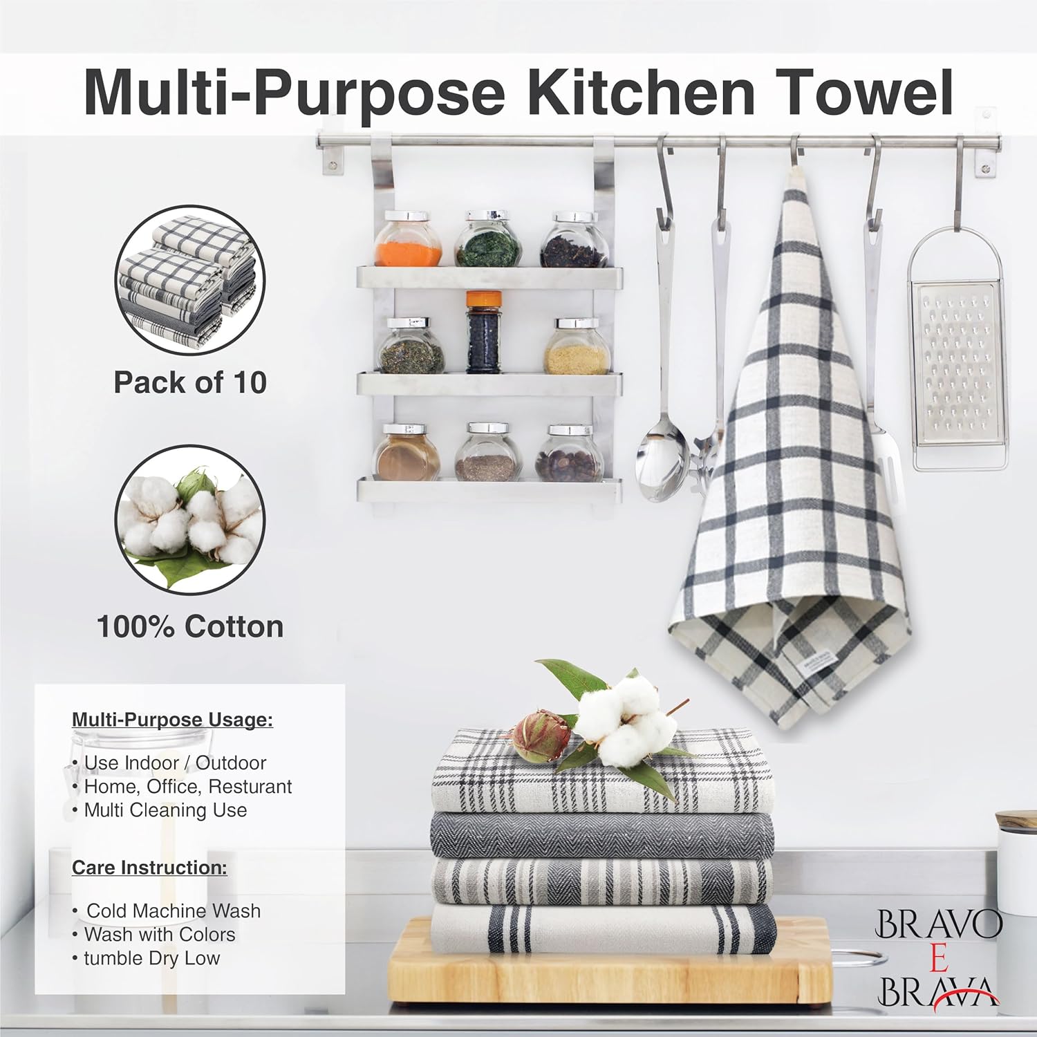 Torchons de cuisine - lot de 10 - 45x70 cm - coton super absorbant