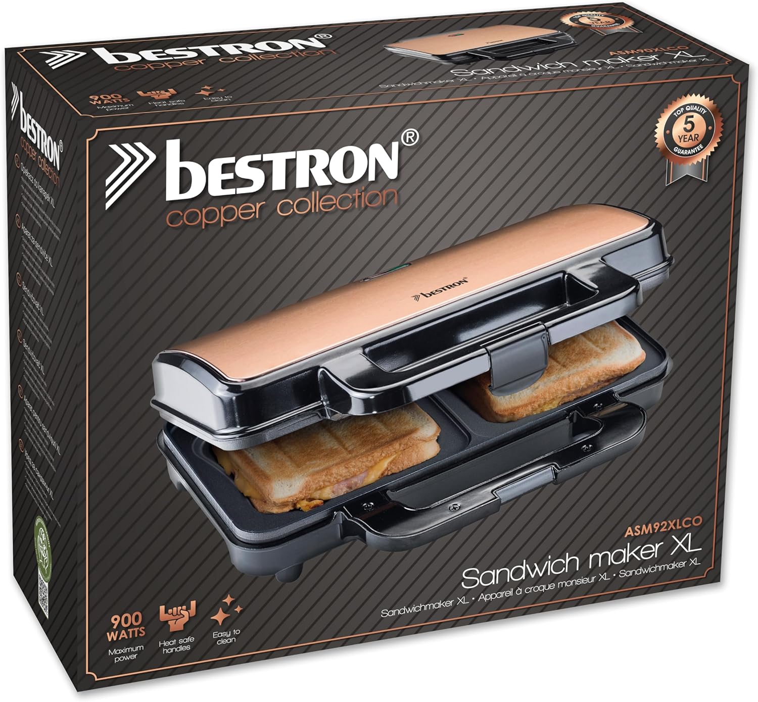 Bestron - XL appareil à croque-monsieur - grand format - réglage auto, cuivre