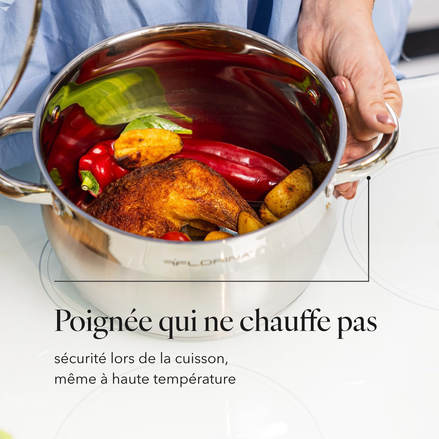 FLORINA - Faitout Oliver 24 cm, inox 6L, couvercle verre, induction