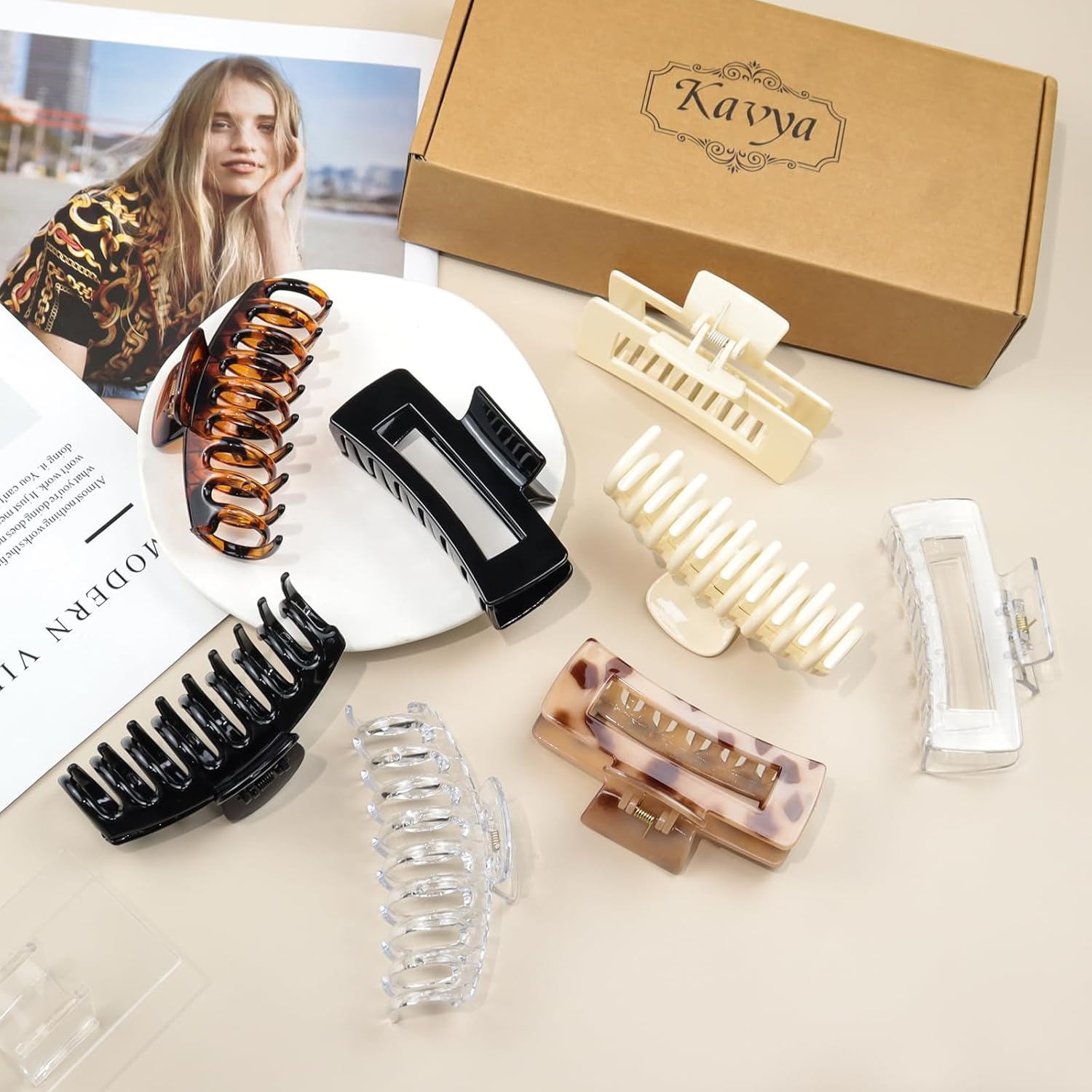 Kavya - 8 pinces grandes 10.5cm - antidérapantes cheveux épais femme